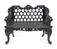 A Victorian Style Black-Painted Cast-Iron Garden Bench