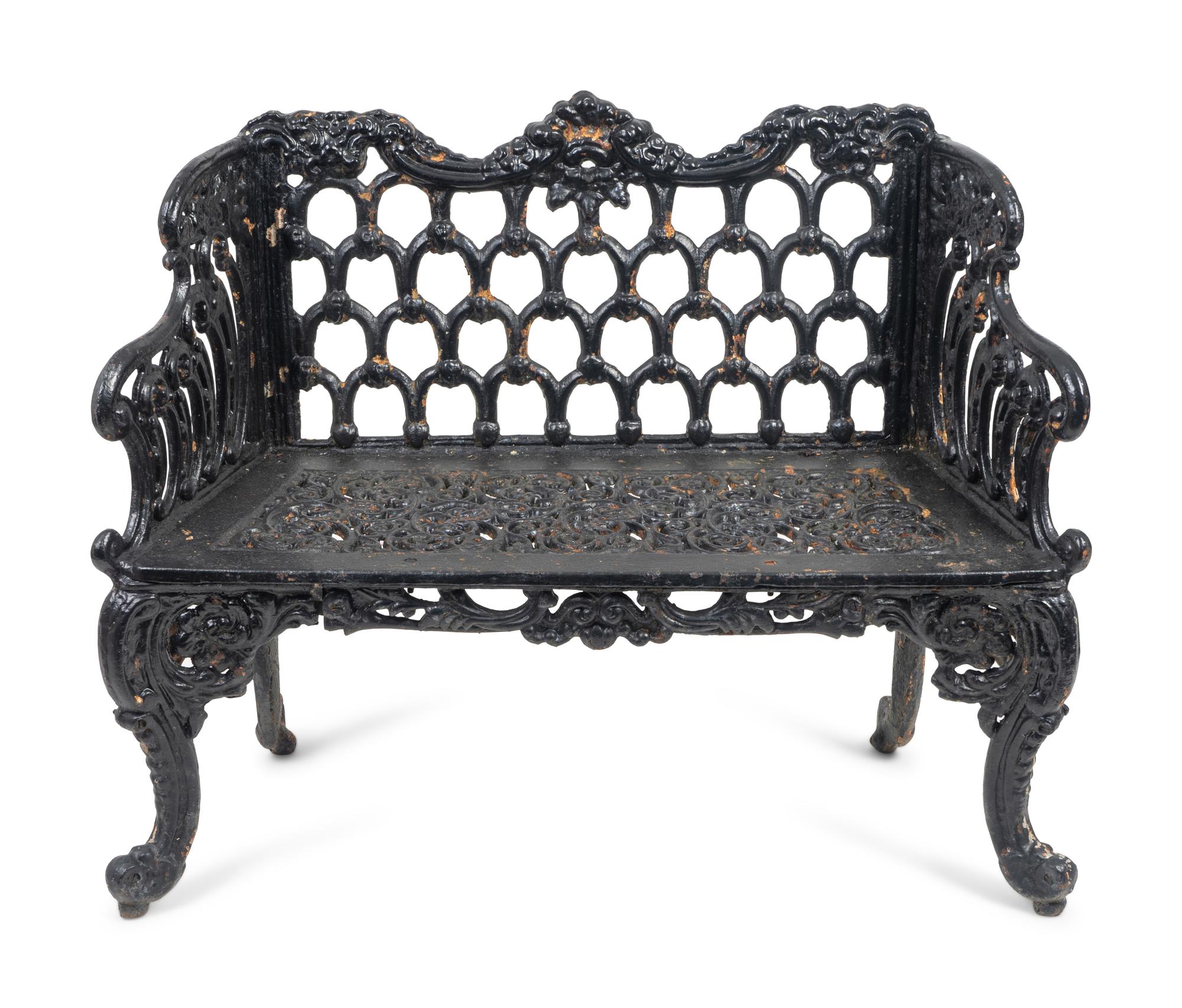 A Victorian Style Black-Painted Cast-Iron Garden Bench