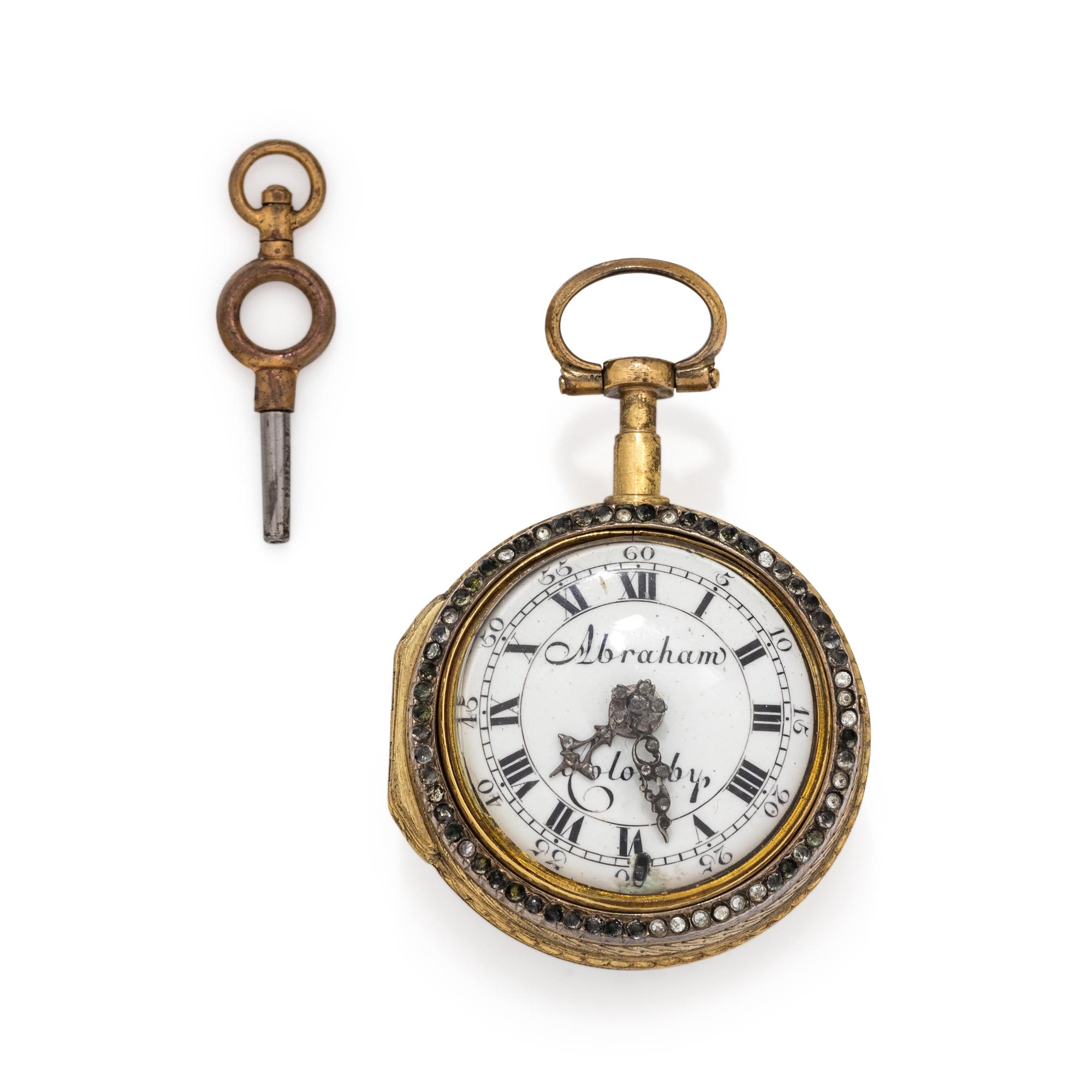 ABRAHAM COLOMBY, PASTE AND ENAMEL OPEN FACE POCKET WATCH