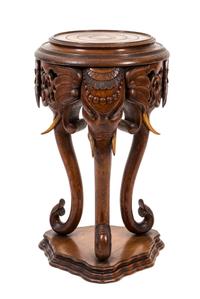An Anglo-Indian Carved Oak Pedestal Table Height 39 x diameter 15 1/2 inches. — 20TH CENTURY