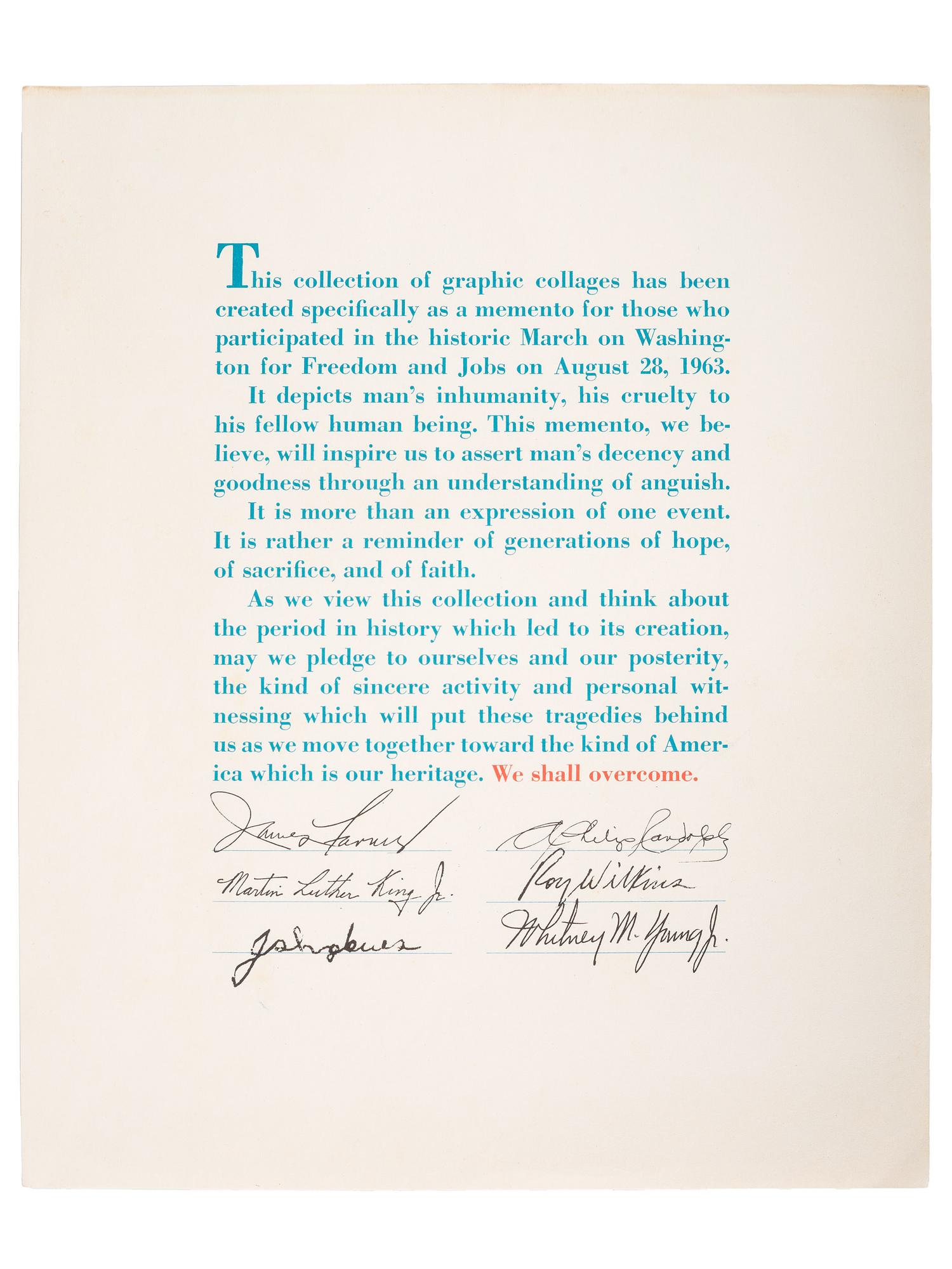 [CIVIL RIGHTS]. LO MONACO, Louis (20th century). March on Washington for Jobs and Freedom August 28, 1963: We Shall Overcome . New York: Urban League, [1963].