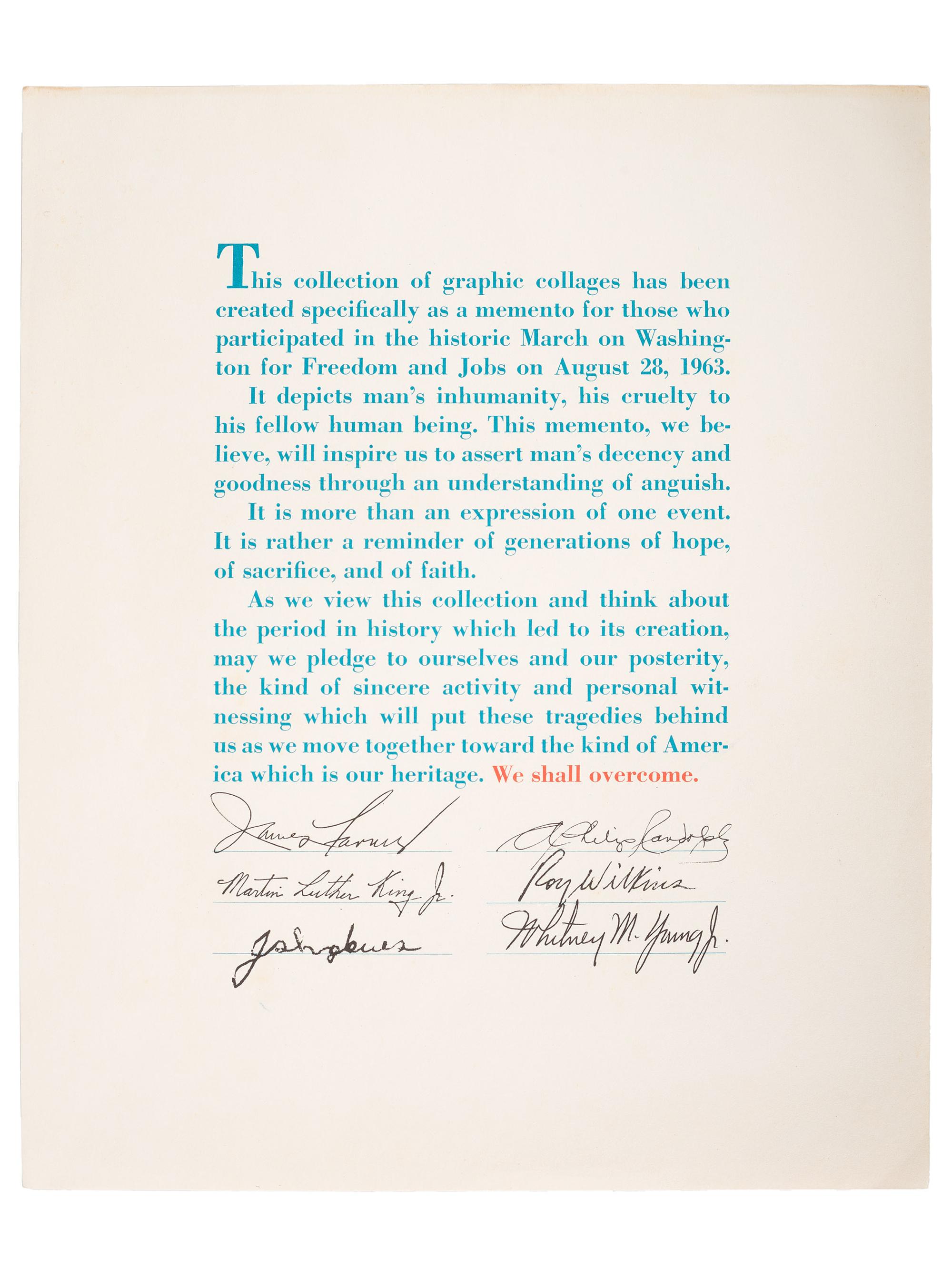[CIVIL RIGHTS]. LO MONACO, Louis (20th century). March on Washington for Jobs and Freedom August 28, 1963: We Shall Overcome . New York: Urban League, [1963].