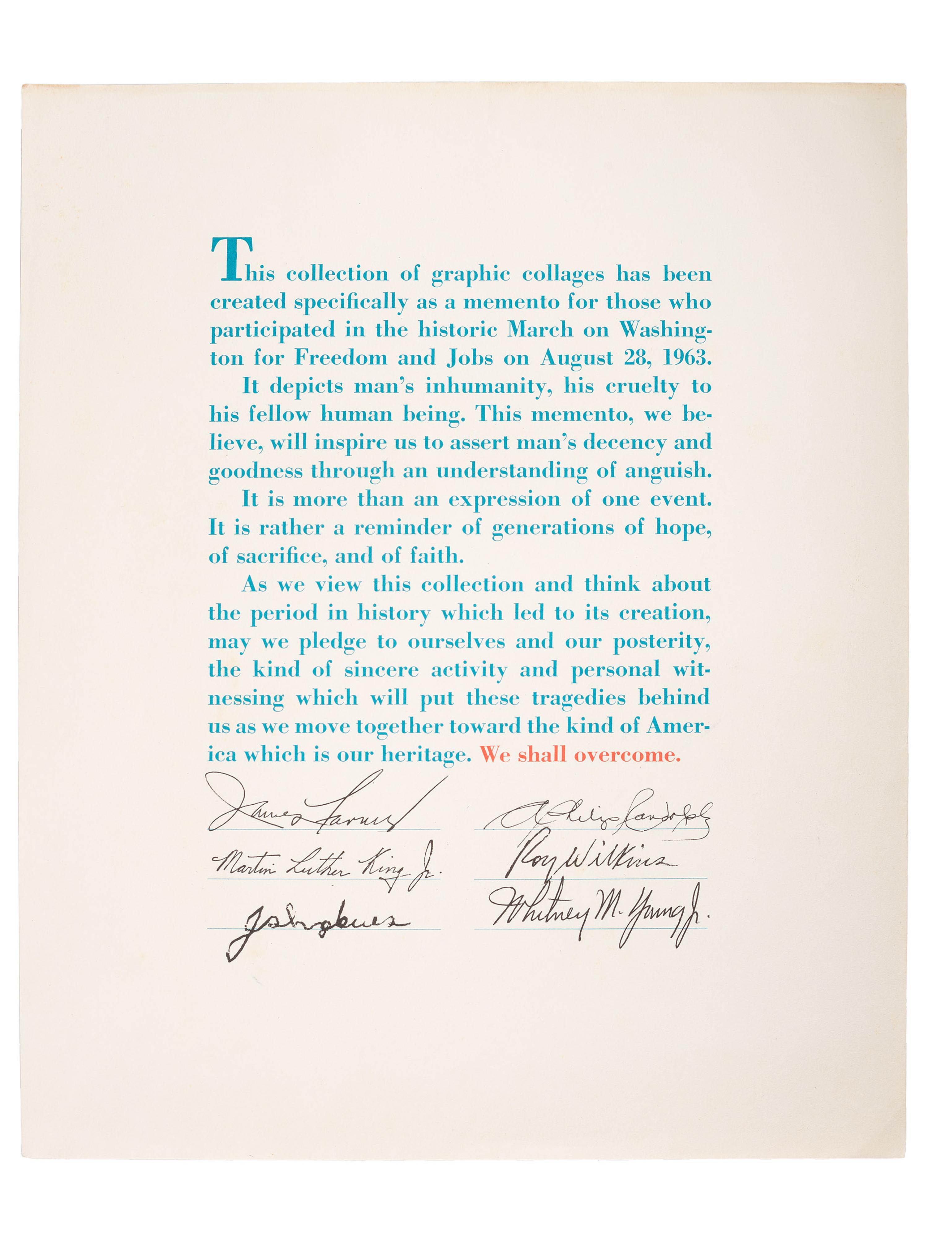 [CIVIL RIGHTS]. LO MONACO, Louis (20th century). March on Washington for Jobs and Freedom August 28, 1963: We Shall Overcome . New York: Urban League, [1963].