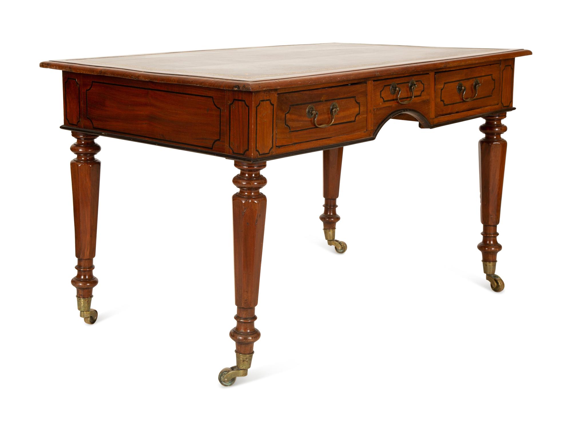 A William IV Style Mahogany Writing Desk with Gilt Tooled Leather Top — 20th Century