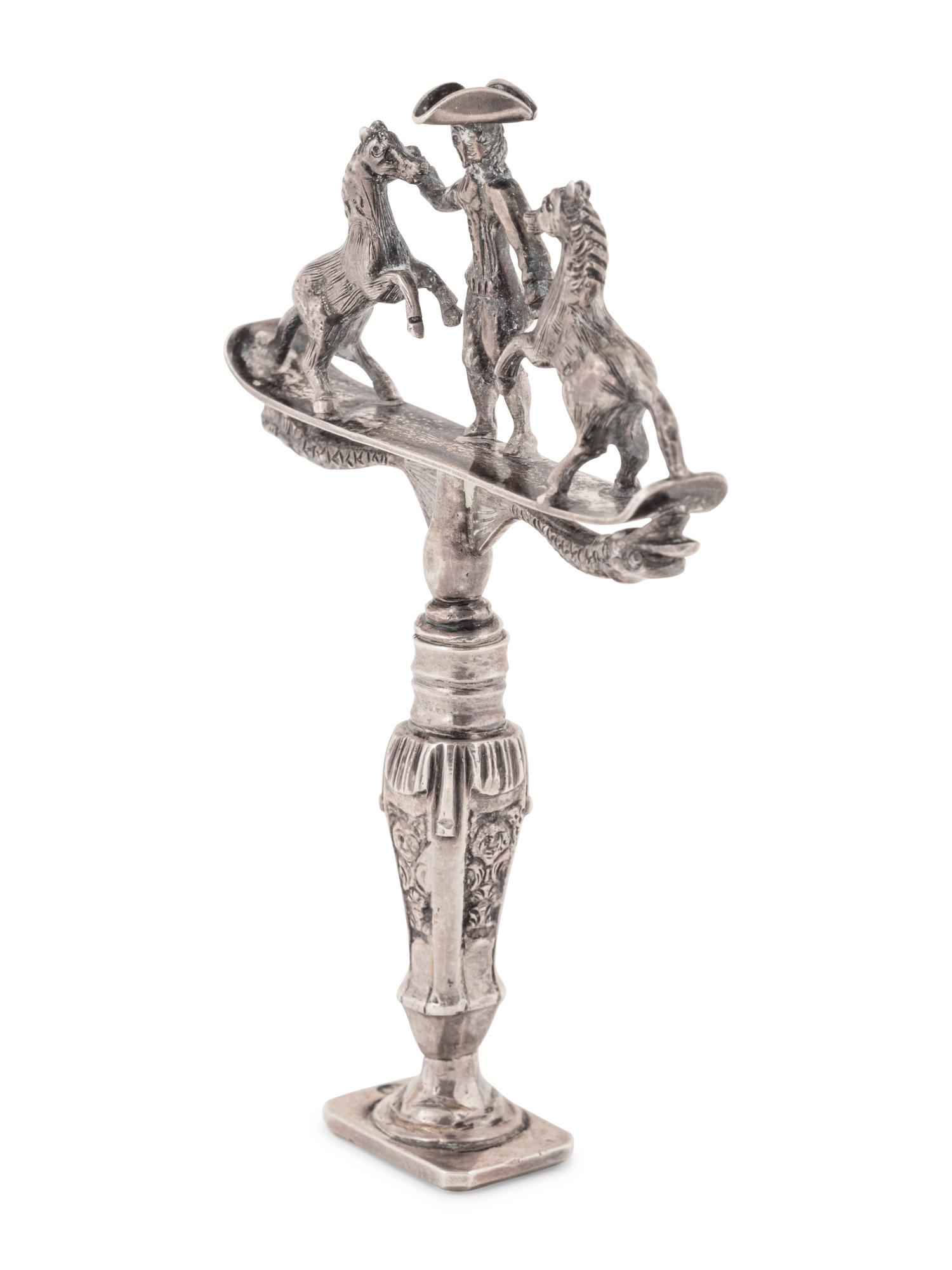 A Dutch Silver Figural Concealed Corkscrew Desk Seal