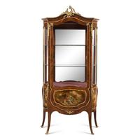 A Pair of Louis XV Style Kingwood, Vernis Martin and Gilt Bronze Mounted Vitrine Cabinets