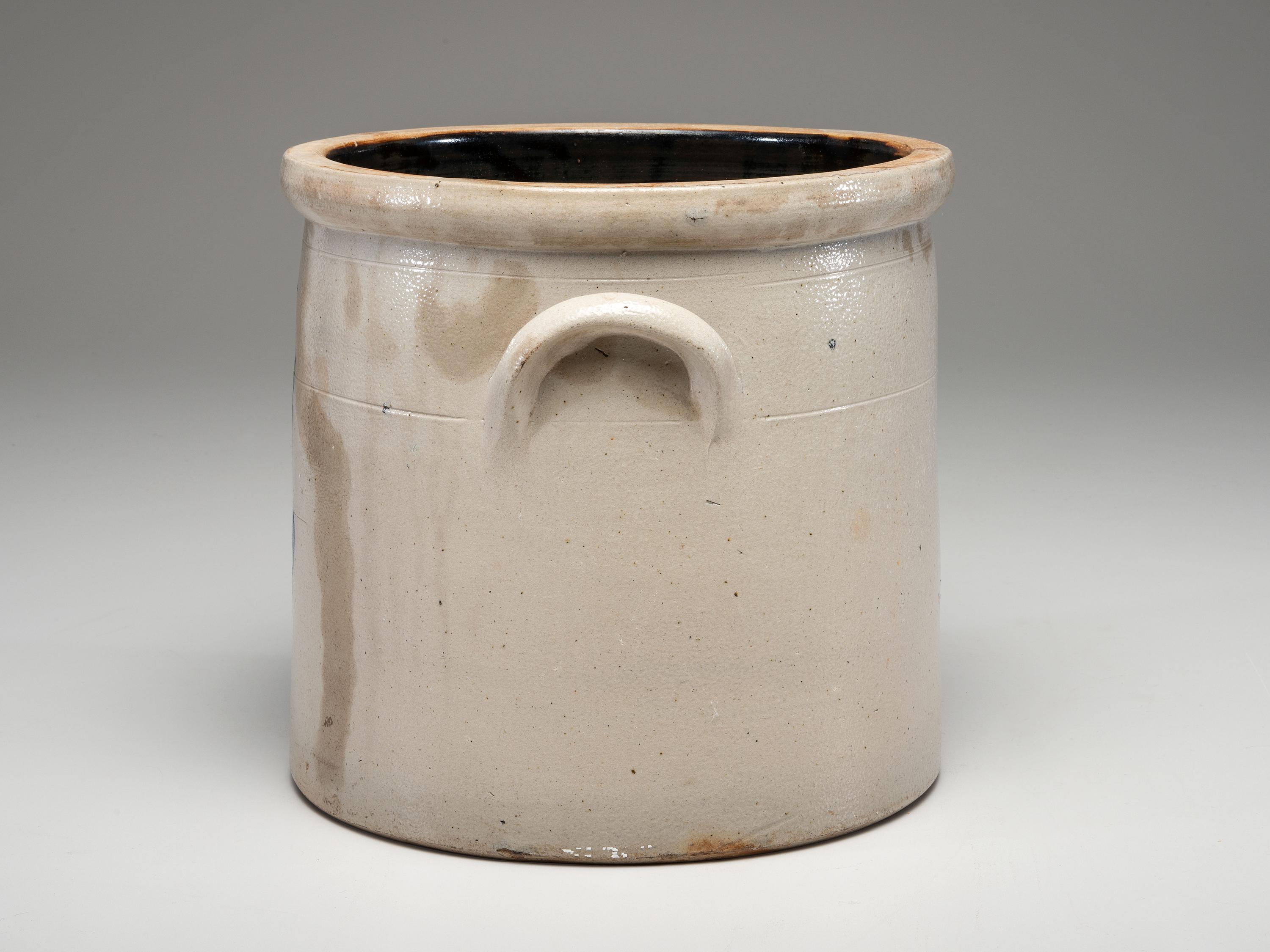 A Haxtun and Co. Four-Gallon Cobalt Decorated Stoneware Crock