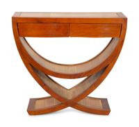 An Art Deco Bamboo Inset Walnut Console Table