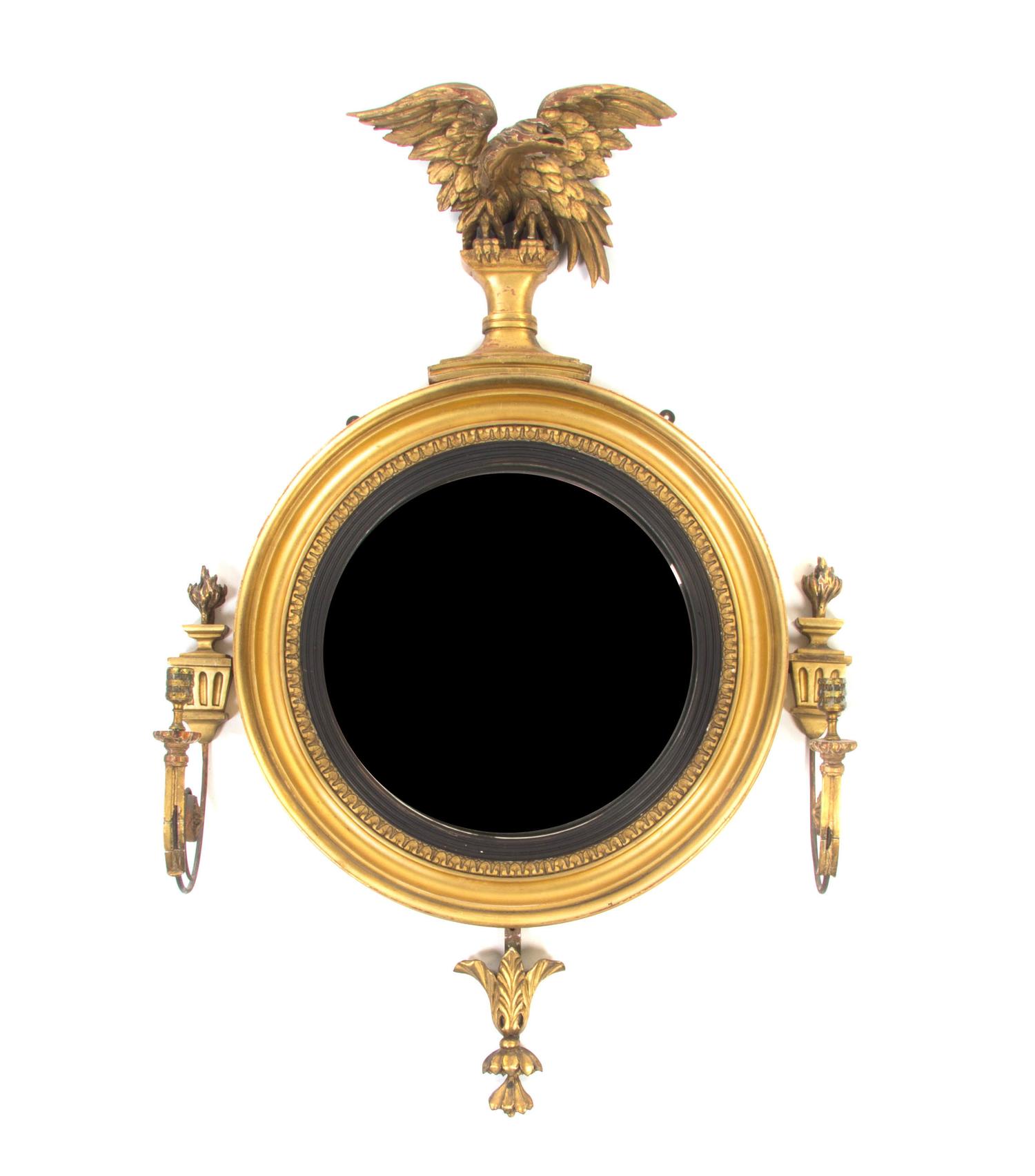 A George III Style Giltwood Bull's Eye Girandole Mirror, Height 35 x width 22 inches.