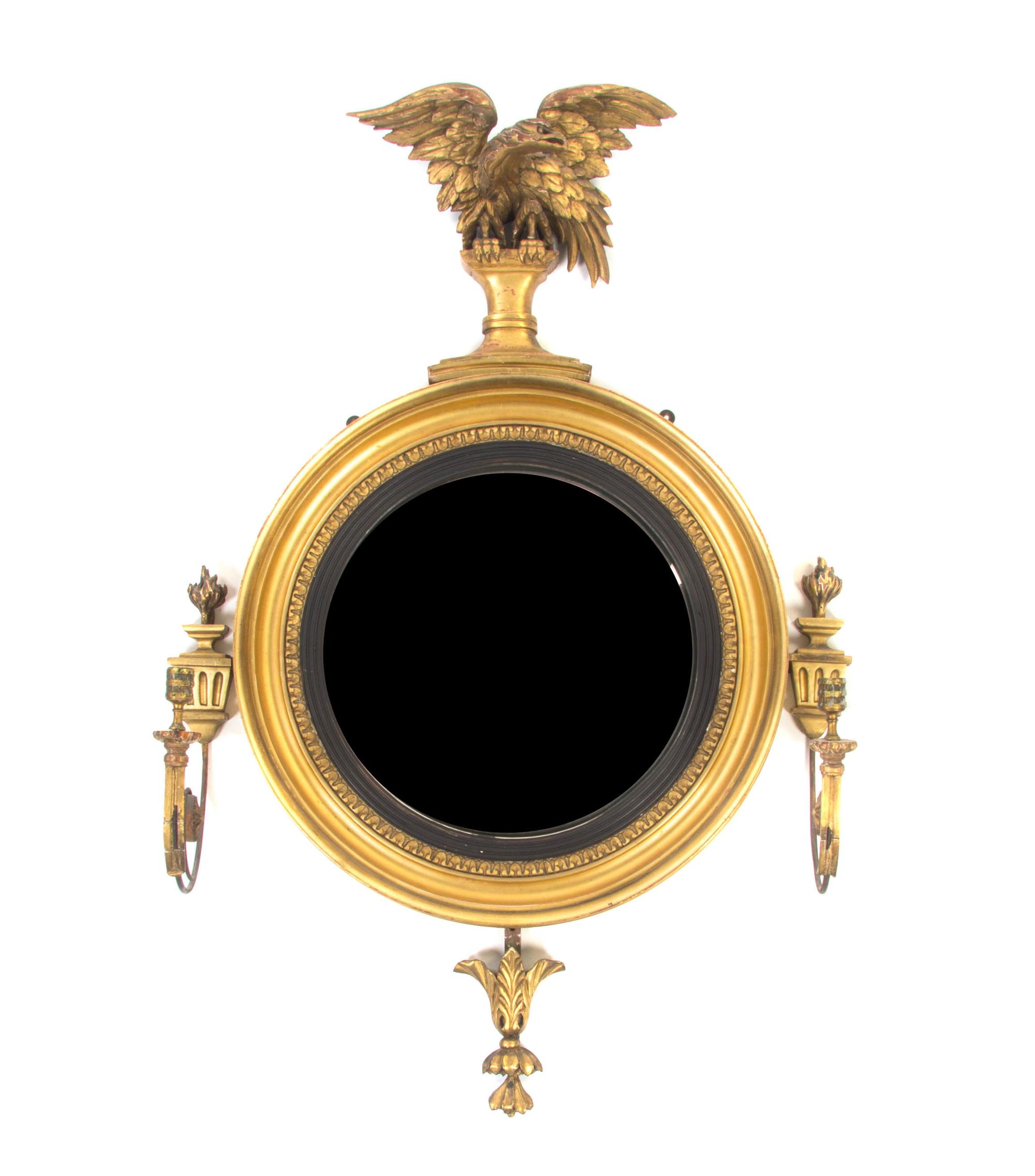 A George III Style Giltwood Bull's Eye Girandole Mirror, Height 35 x width 22 inches.