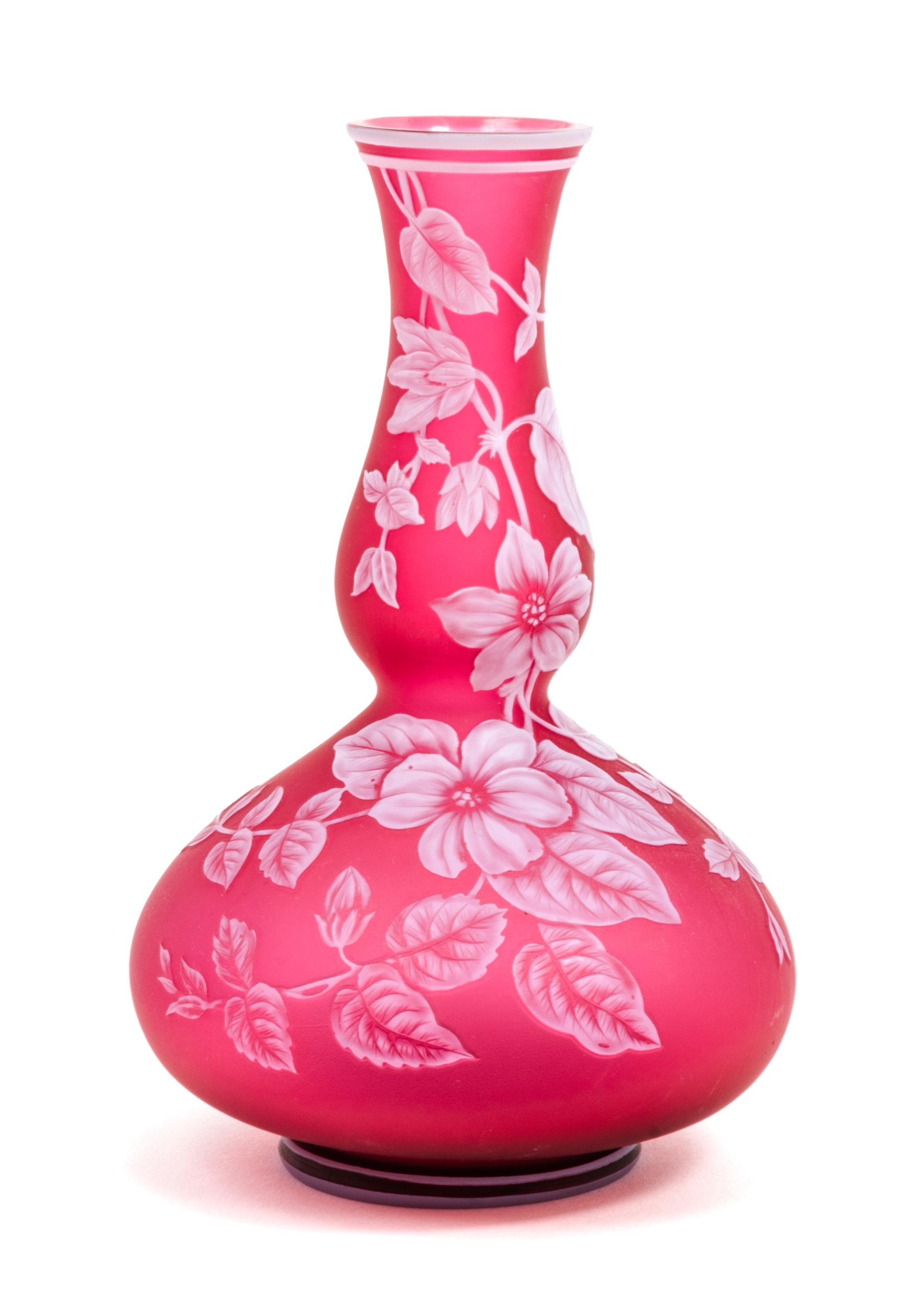Thomas Webb & Sons, LATE 19TH CENTURY, a cameo glass vase, of double gourd form, decorated with flowers and a butterfly