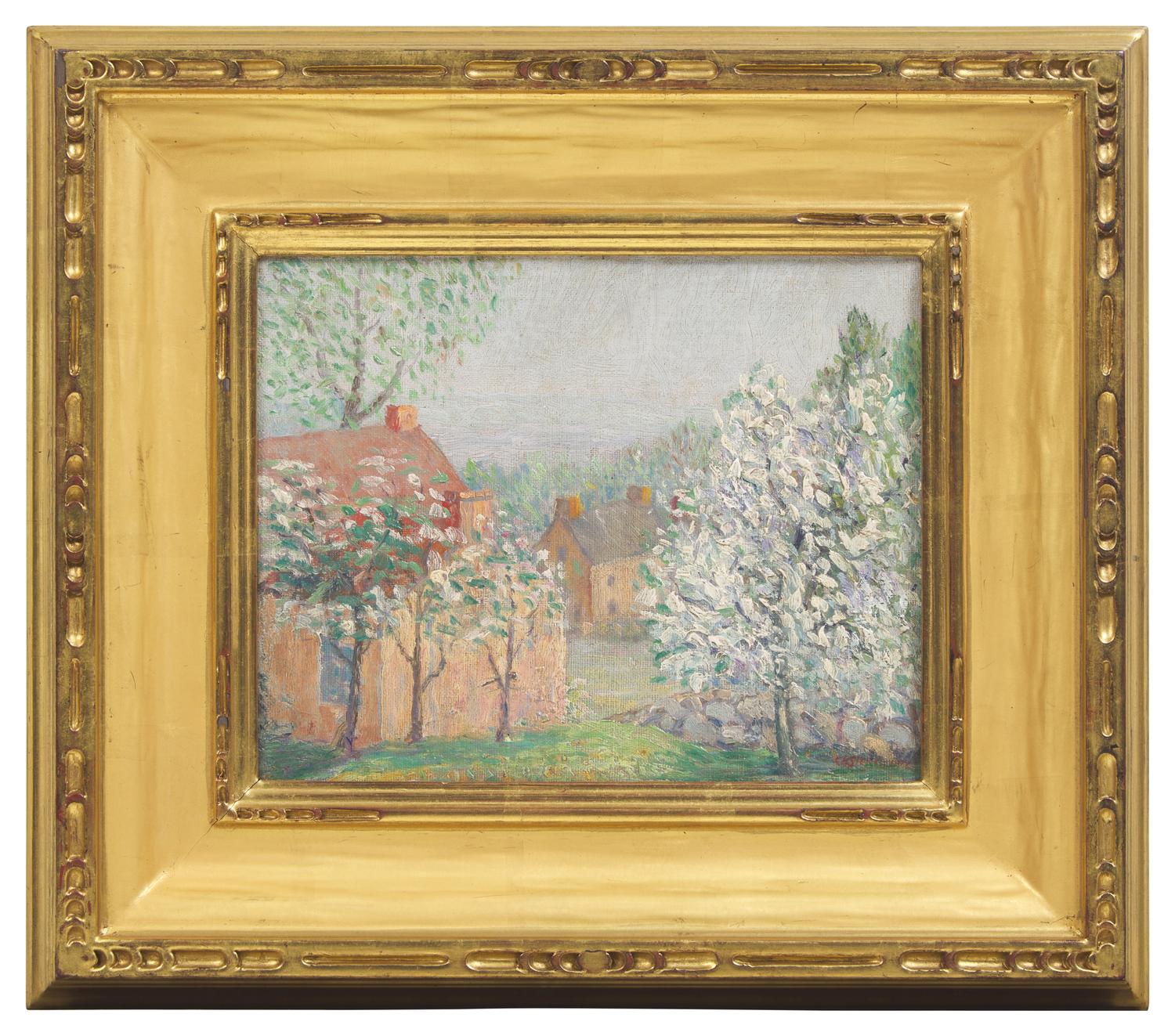 Spring Landscape with Flowering Trees