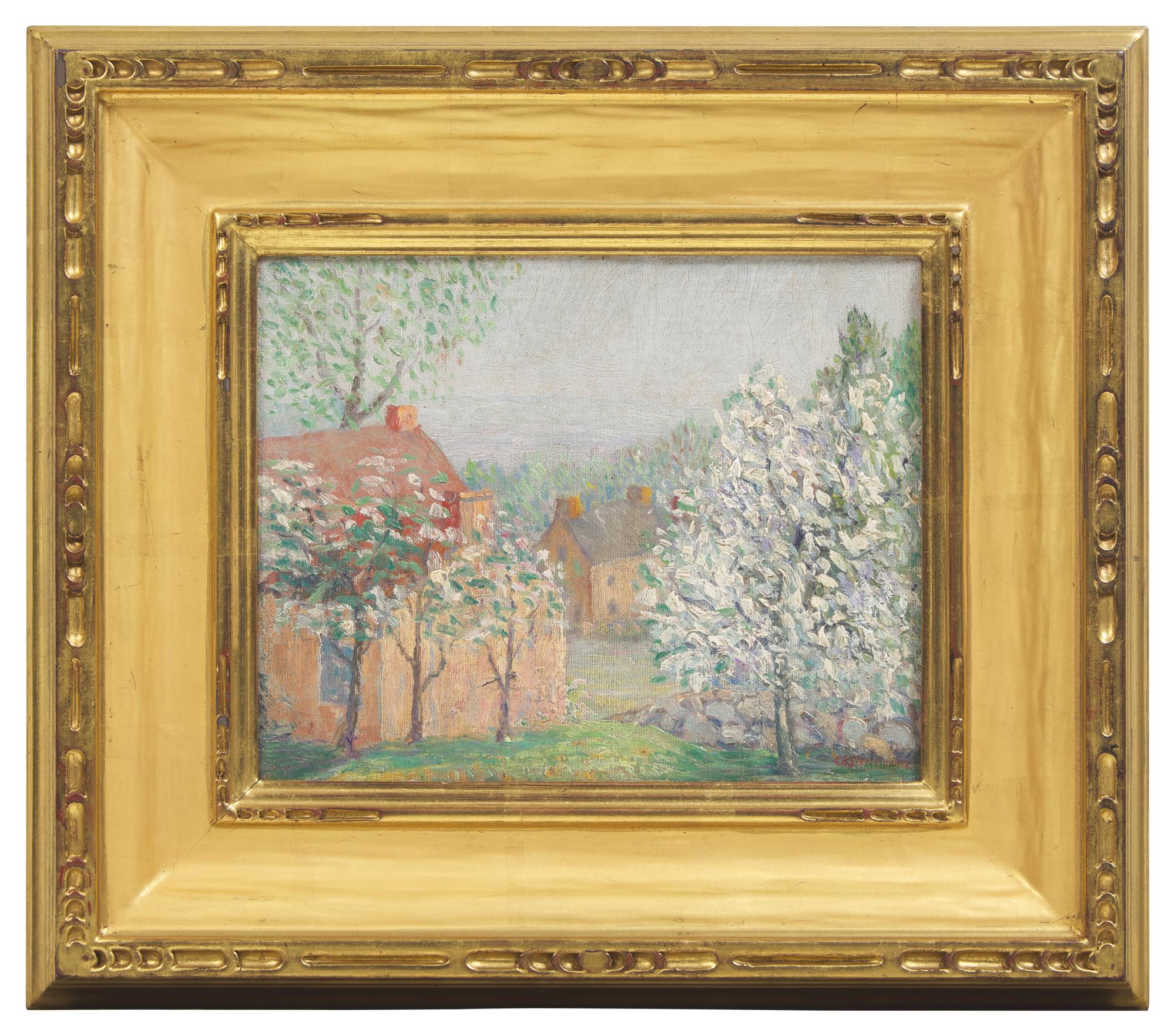 Spring Landscape with Flowering Trees