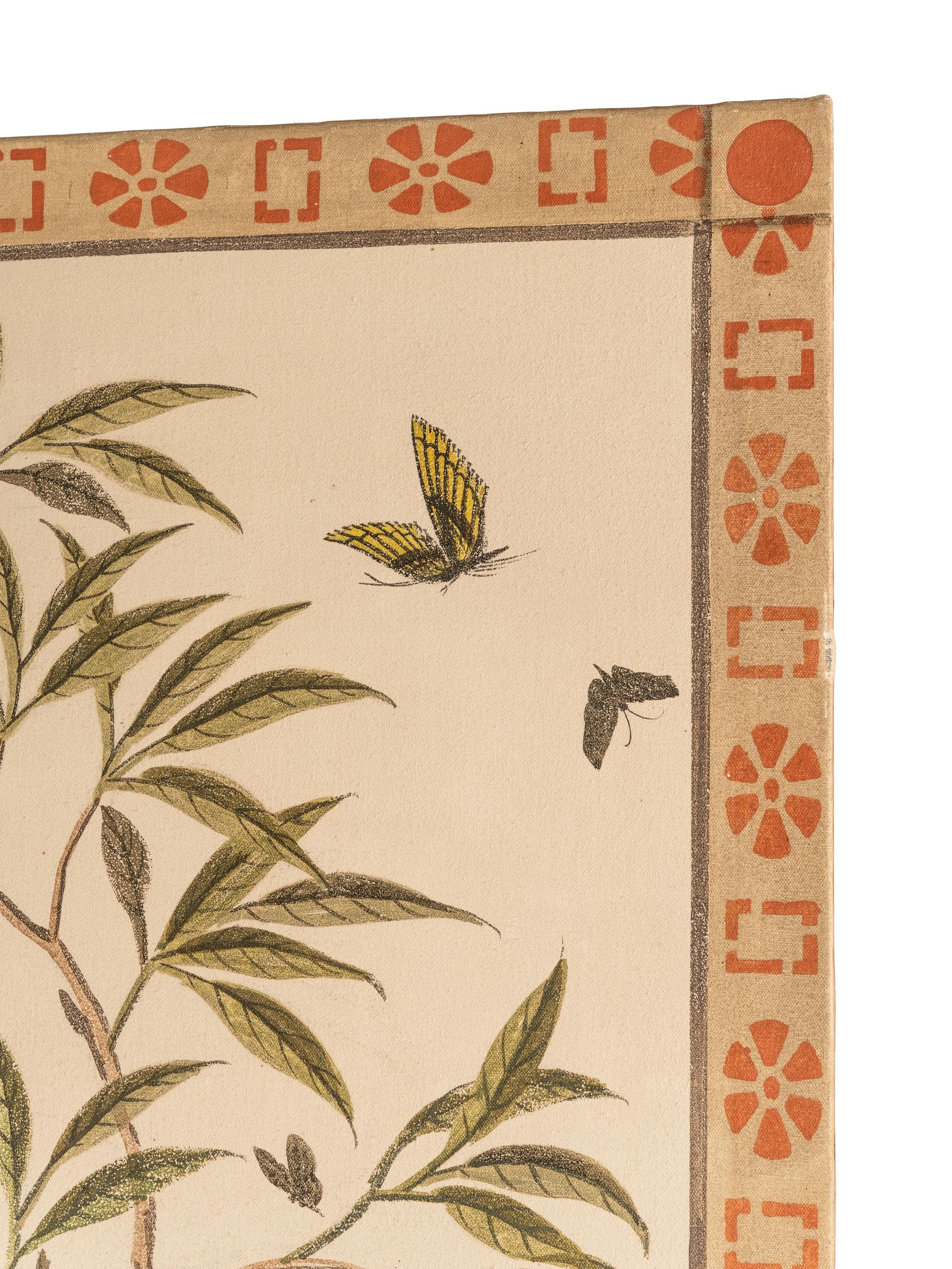 A Pair of Painted Three-Panel Screens