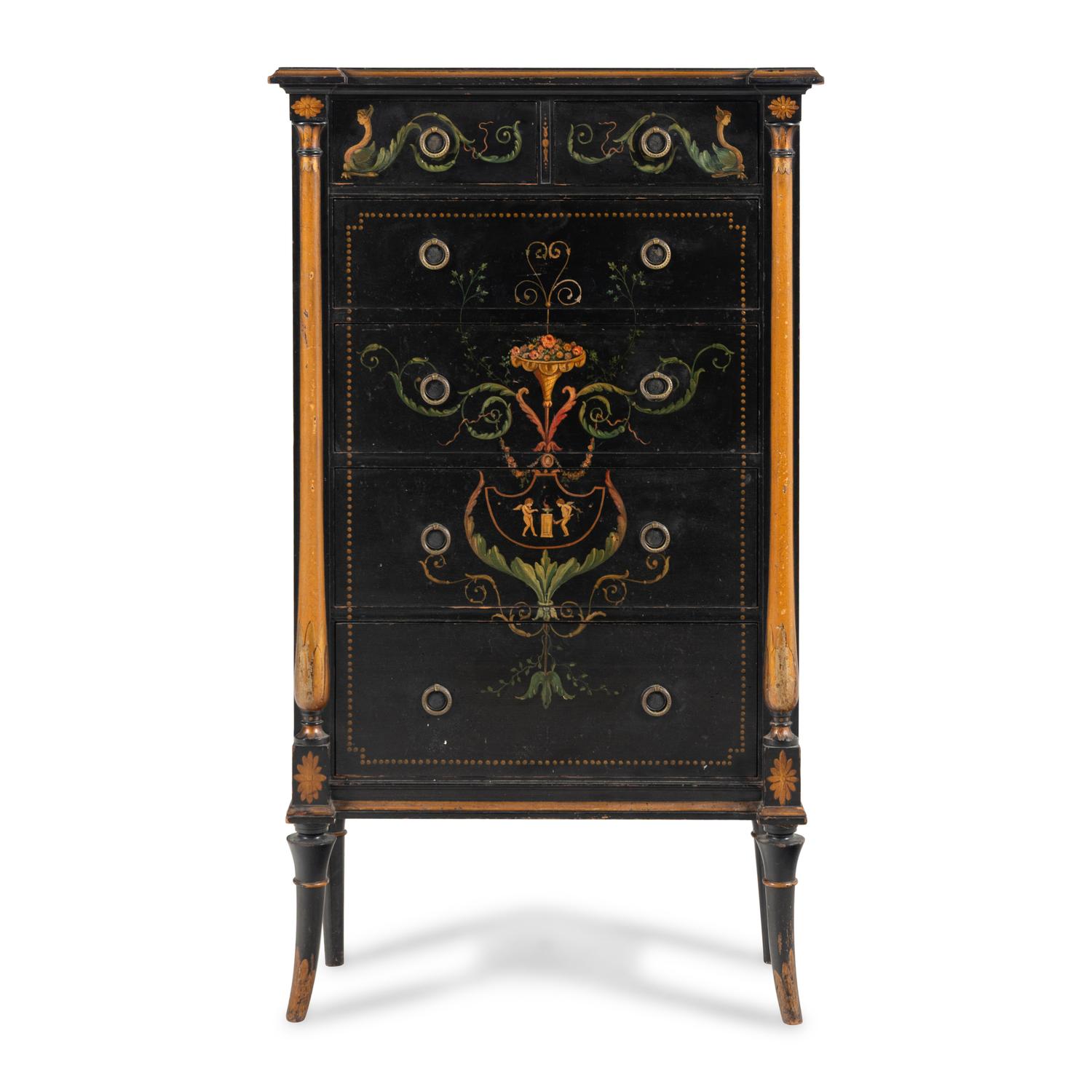 An Regency Style Polychrome Painted Chest of Drawers