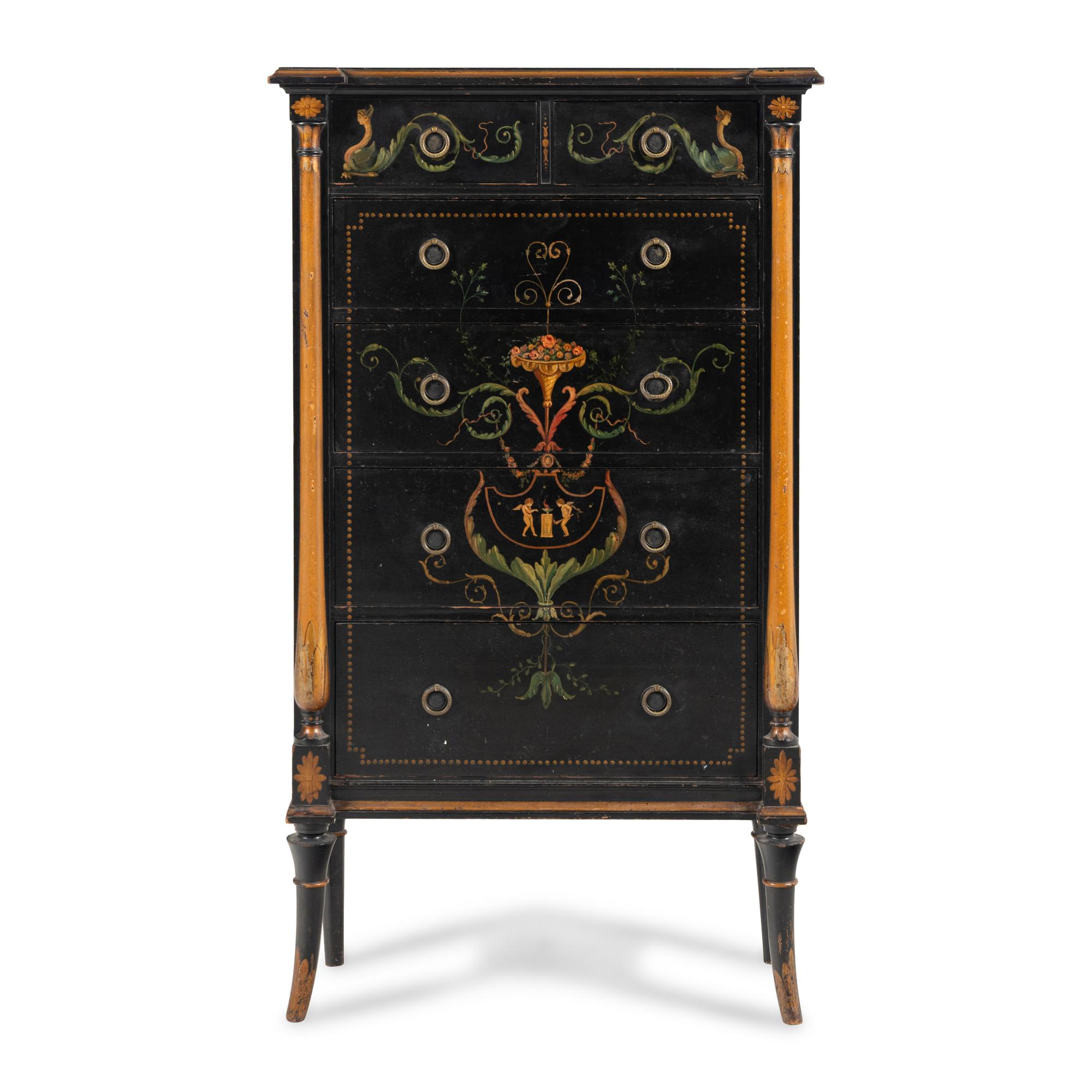 An Regency Style Polychrome Painted Chest of Drawers