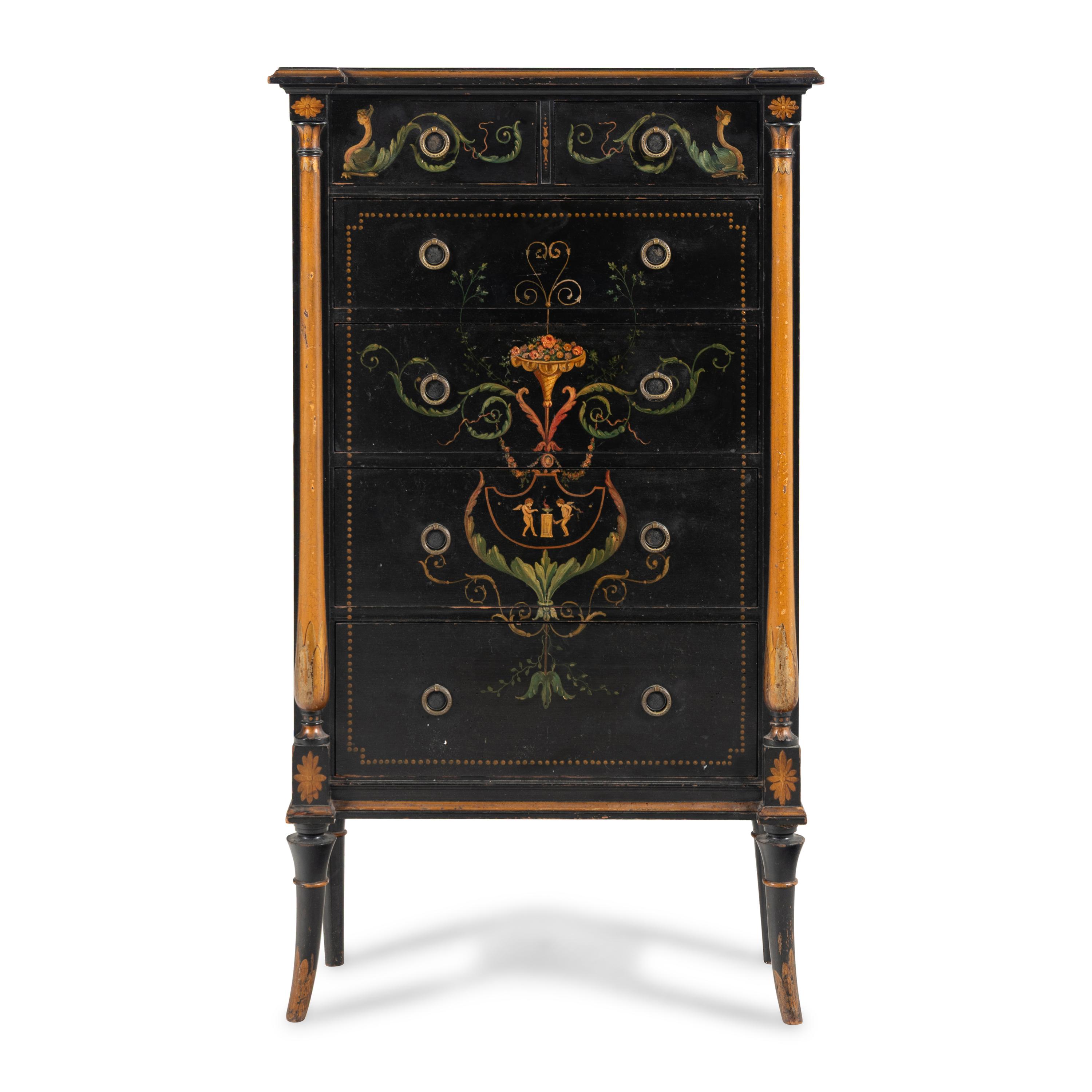 An Regency Style Polychrome Painted Chest of Drawers