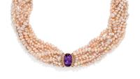 TIFFANY & CO., AMETHYST AND CULTURED FRESHWATER PEARL NECKLACE