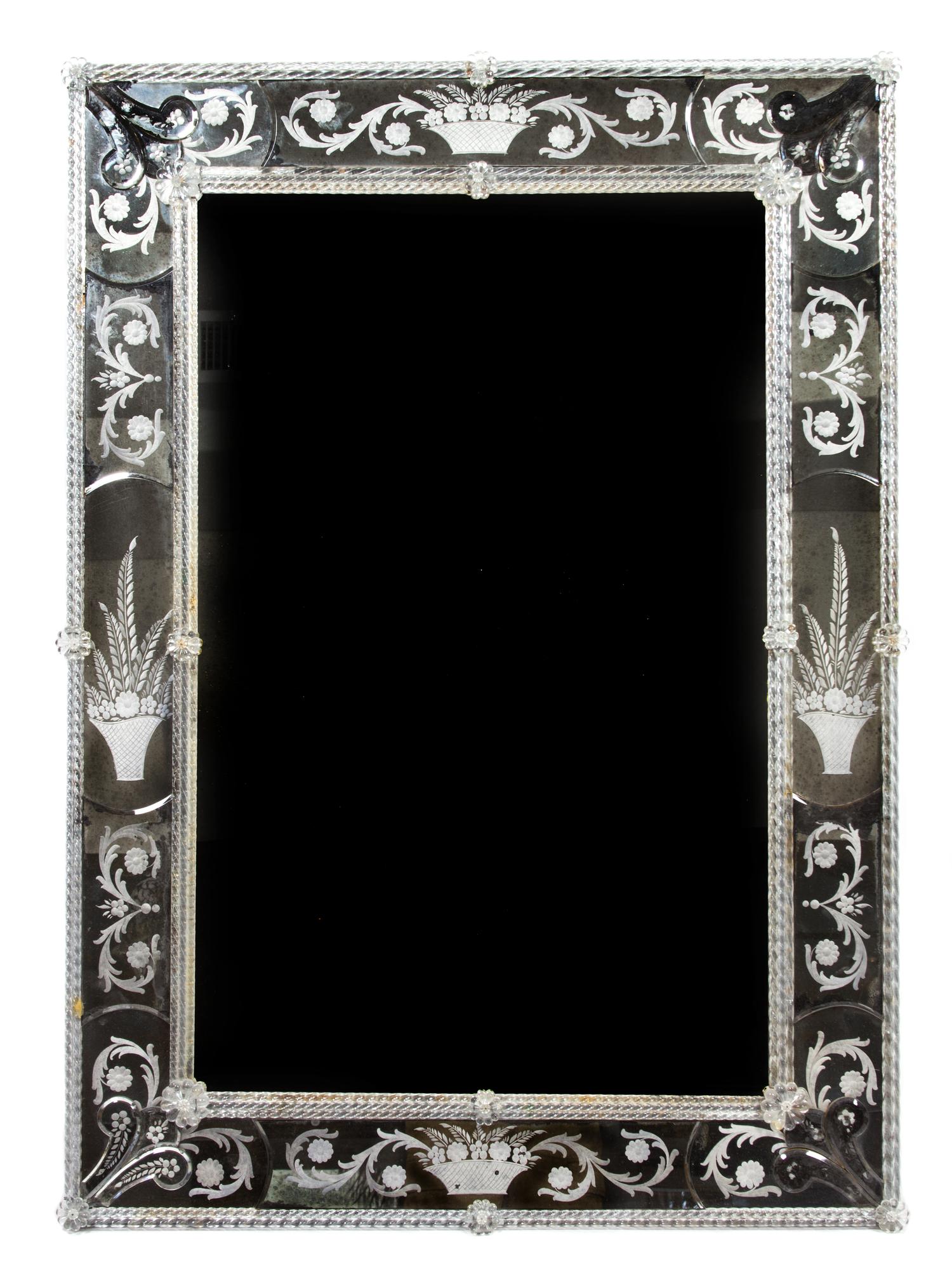 A Venetian Style Etched Mirror 44 x 31 1/2 inches. — 20TH CENTURY