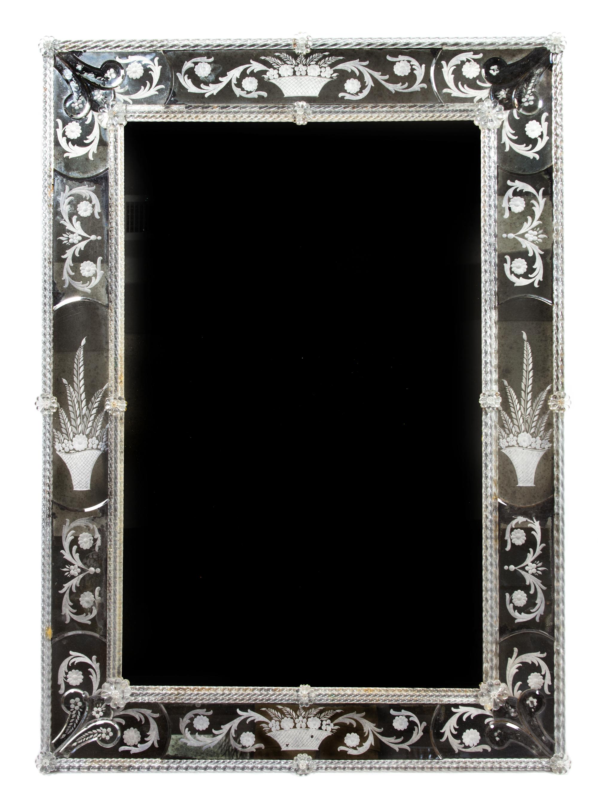 A Venetian Style Etched Mirror 44 x 31 1/2 inches. — 20TH CENTURY