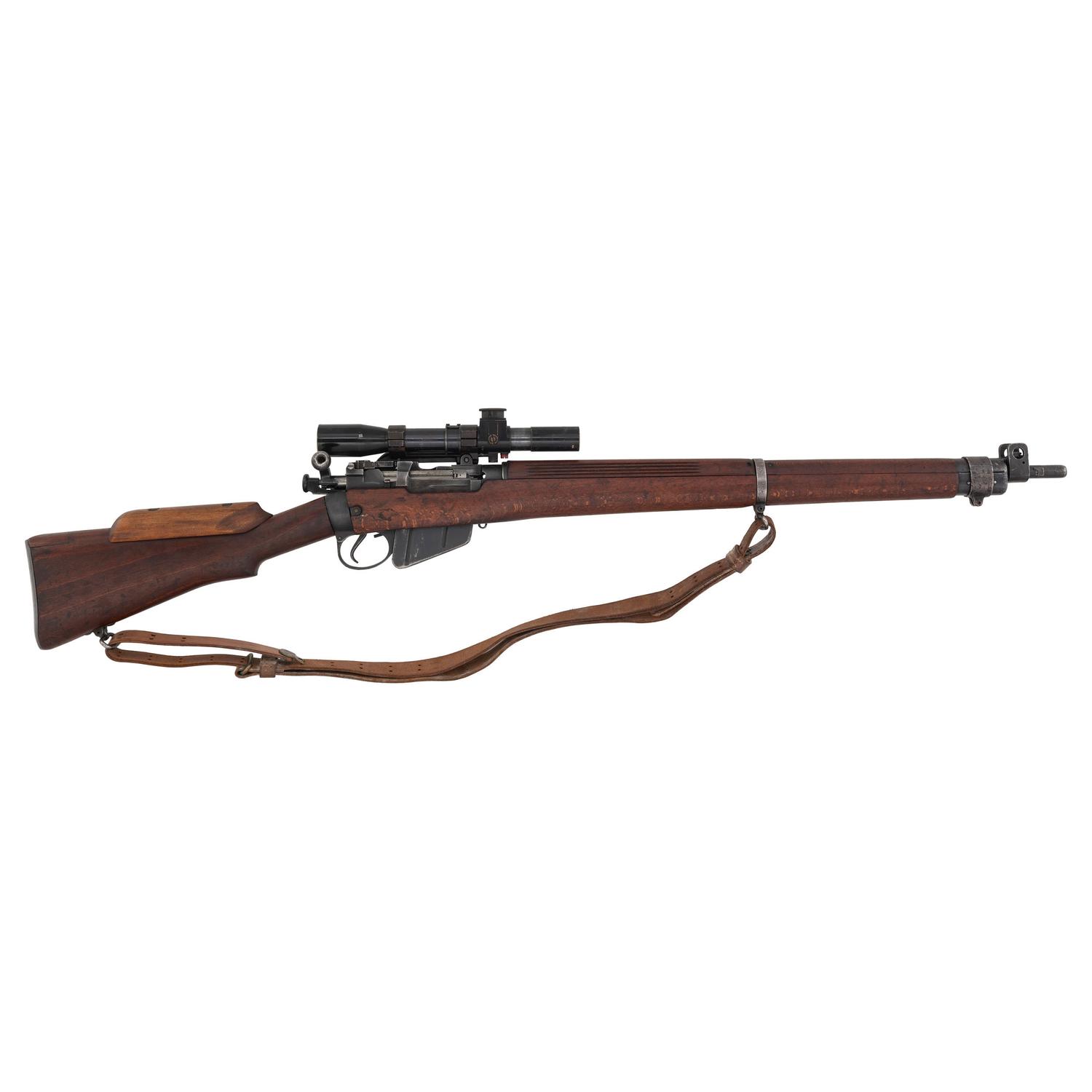 ** WWII-era Enfield R.O.F.M. No.4 Mk.1 Rifle in Sniper Configuration with Accessories and Scope