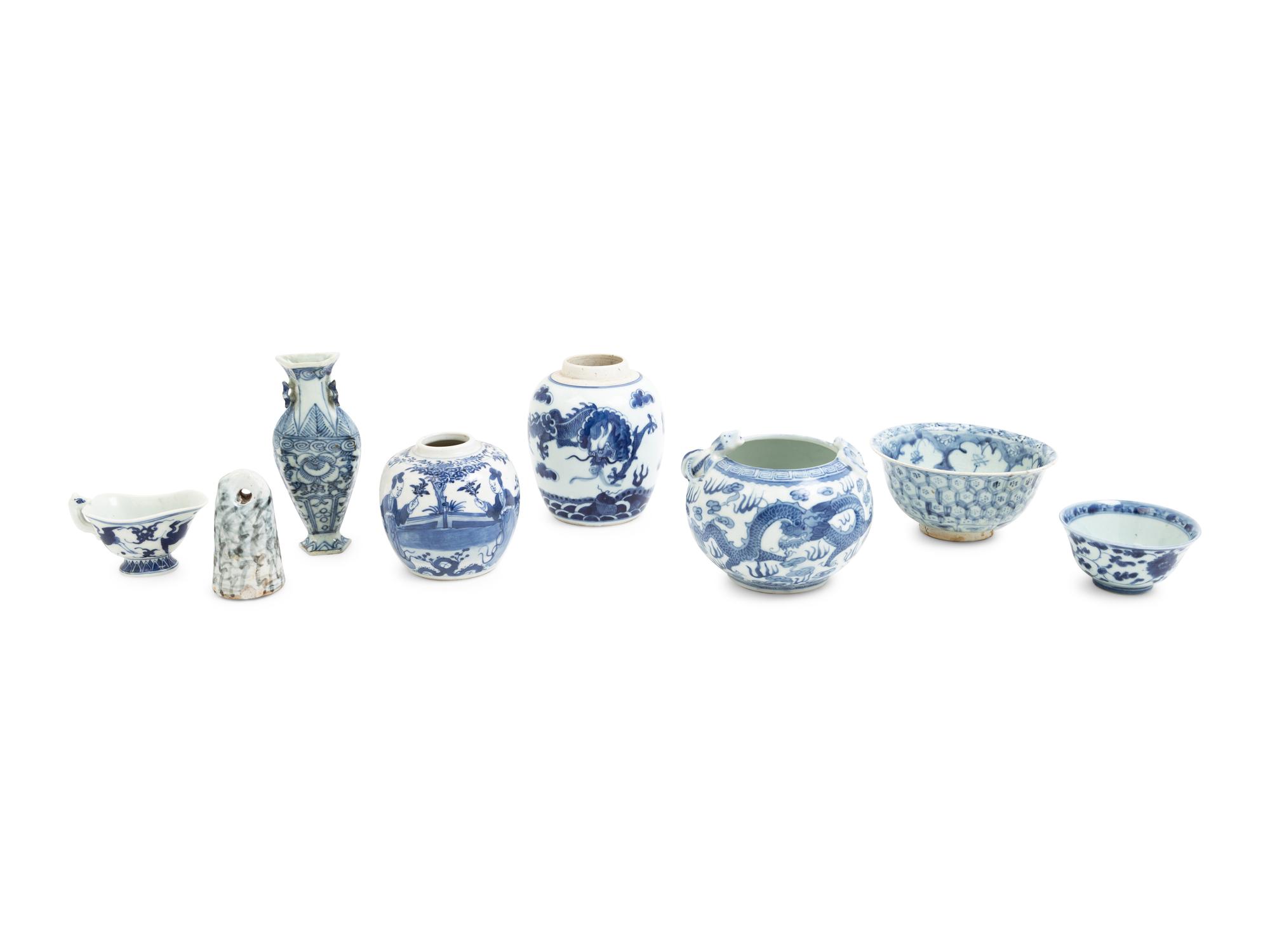 Eight Chinese Blue and White Porcelain Articles