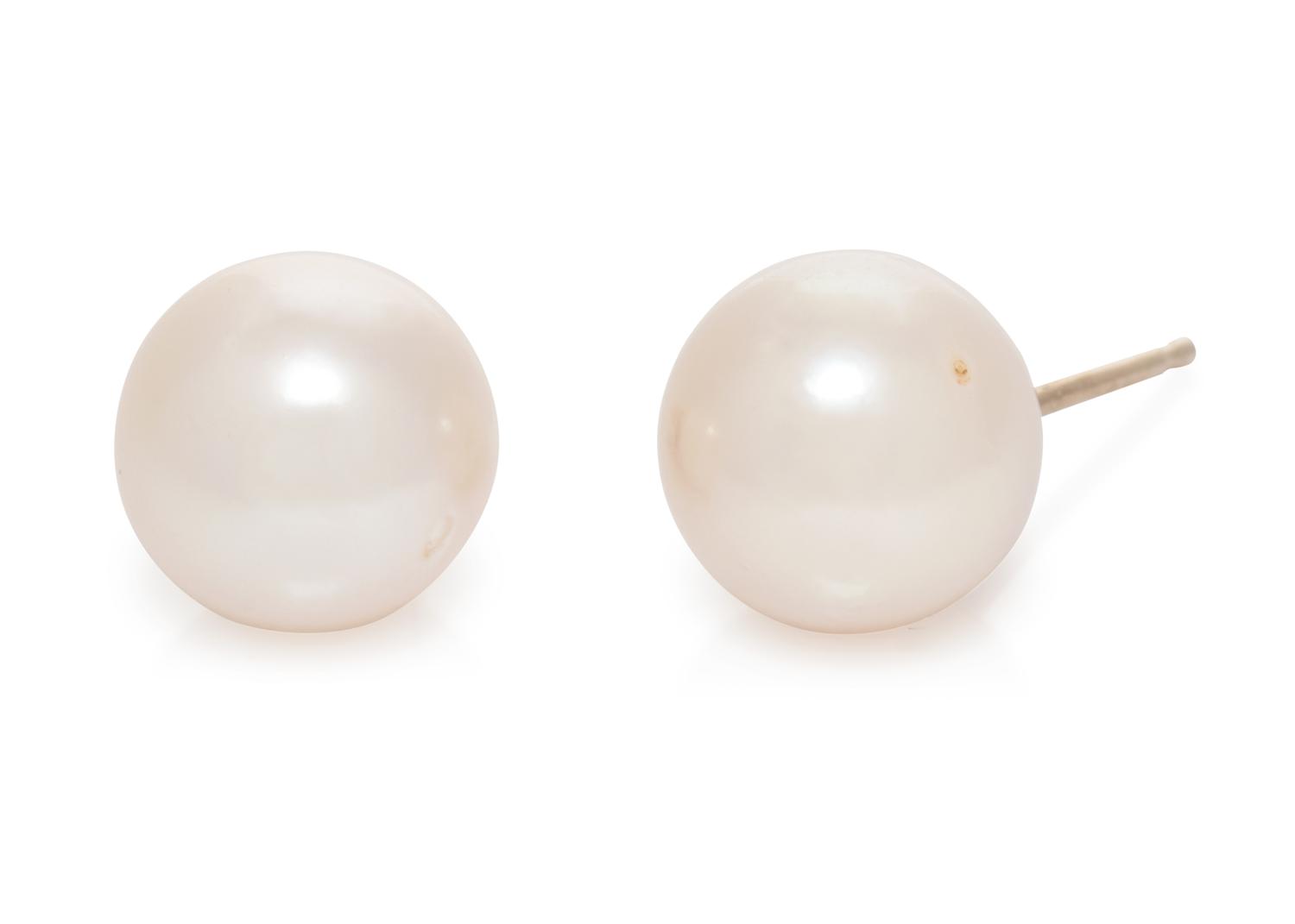A Pair of 14 Karat Yellow Gold and Cultured Pearl Stud Earrings,