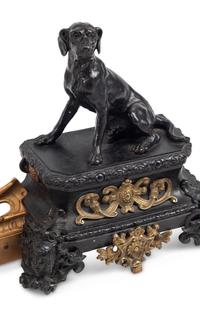 A Gilt and Patinated Bronze Fire Fender with Dog-Form Chenets