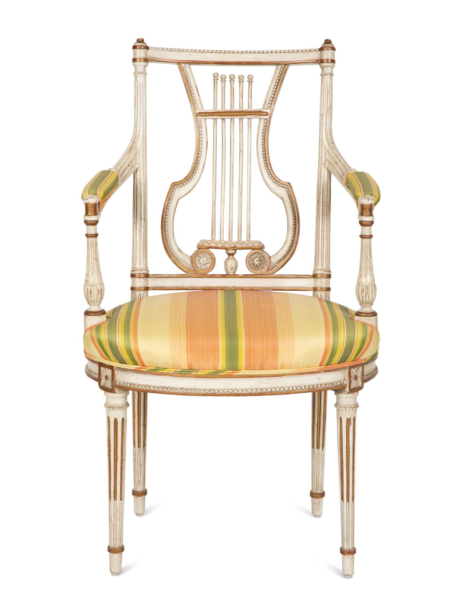 A Continental Painted and Parcel Gilt Fauteuil