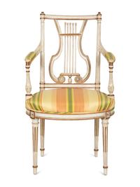 A Continental Painted and Parcel Gilt Fauteuil