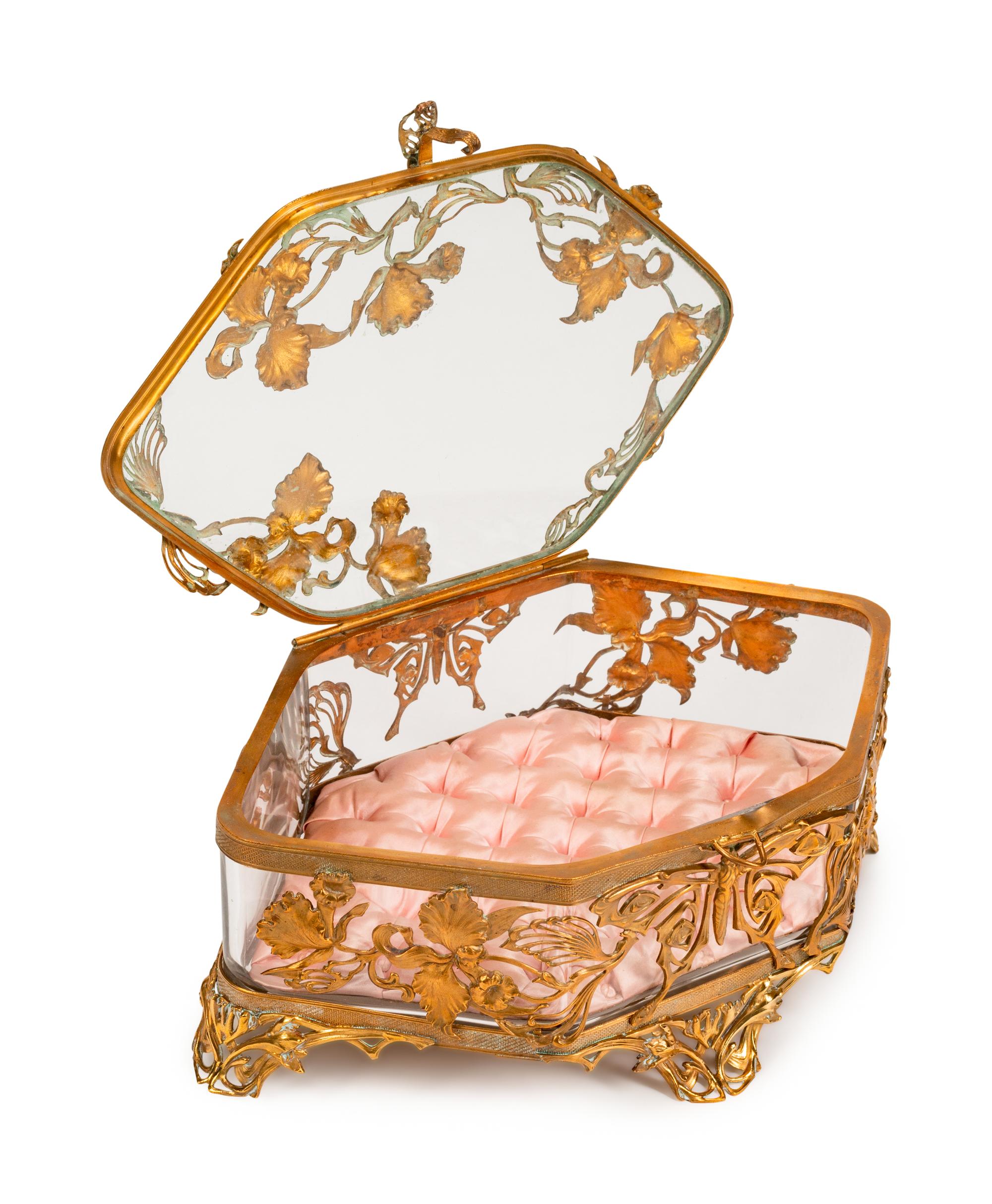 A French Art Nouveau Gilt-Bronze-Mounted Hexagonal Glass Box