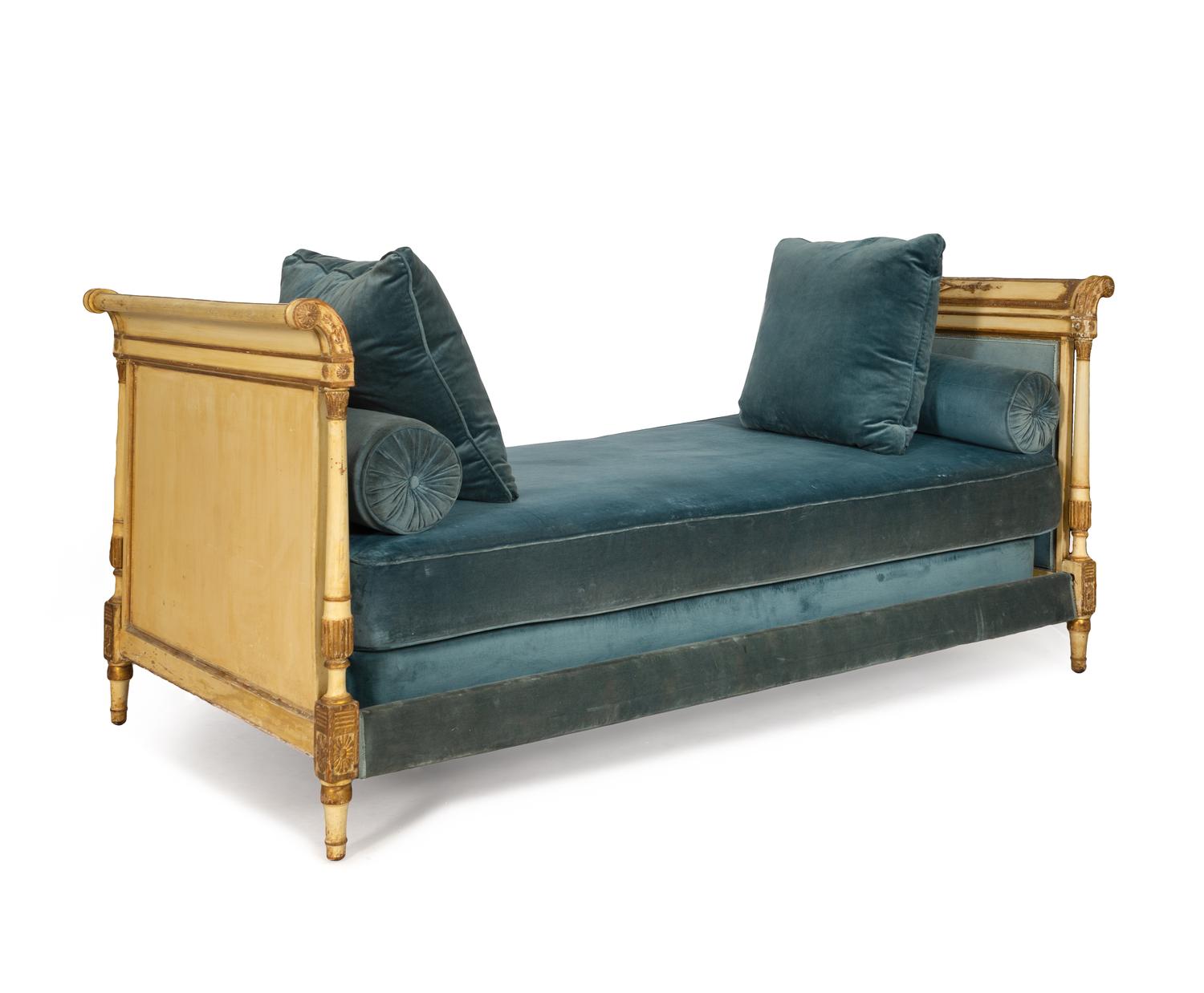 A Directoire Style Painted and Parcel Gilt Daybed