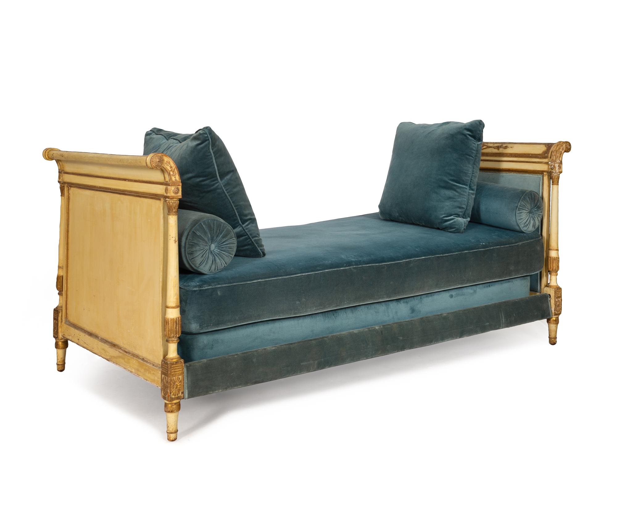 A Directoire Style Painted and Parcel Gilt Daybed