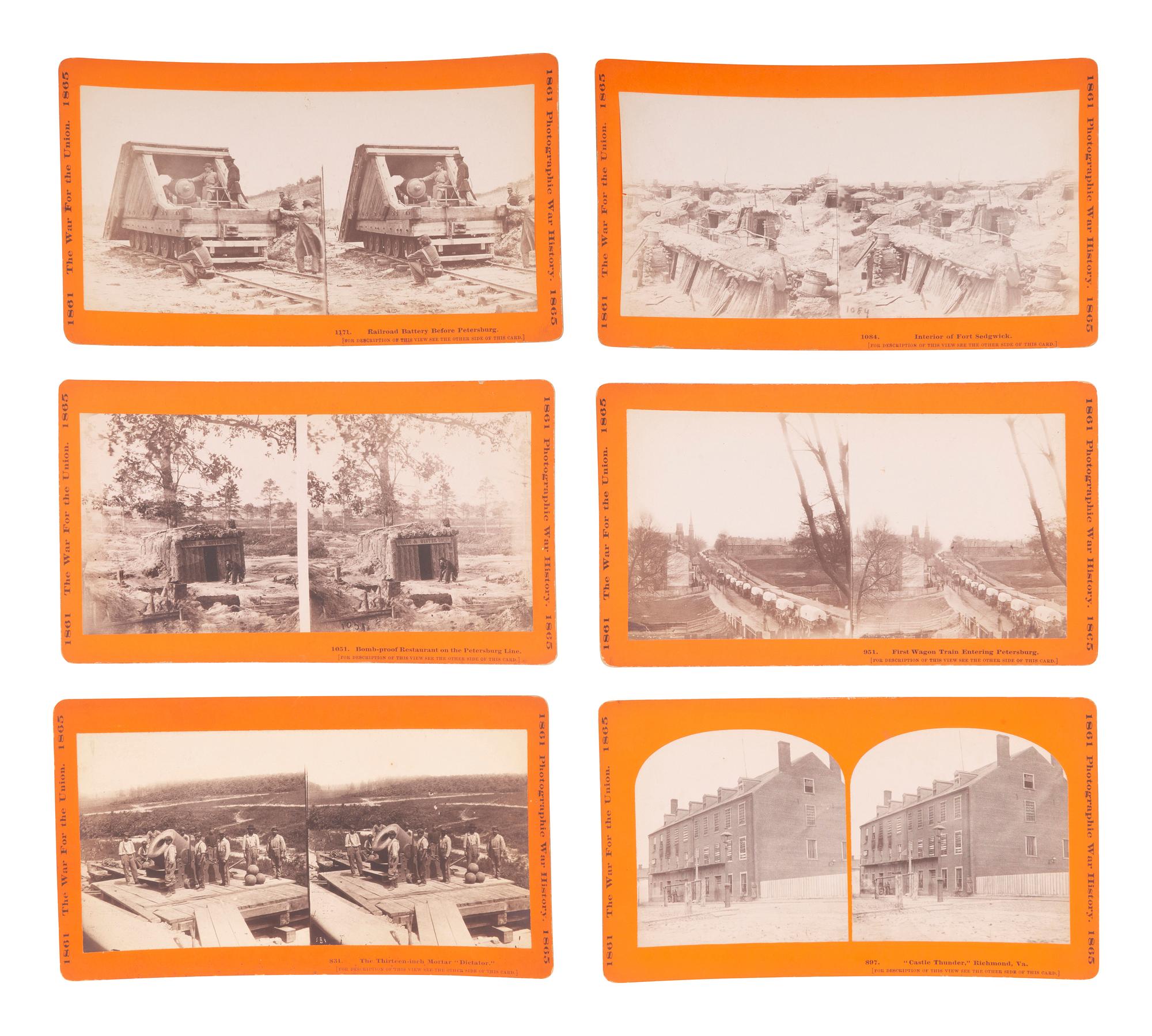 [CIVIL WAR]. A group of 24 stereoviews featuring scenes around Virginia including artillery, fortifications, Confederate prisons, and other subjects. Hartford, CT: Taylor & Huntington, ca 1890s.