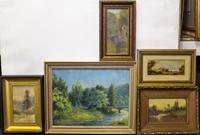 A Group of Seven Decorative Paintings Largest 20 x 29 1/2 inches.