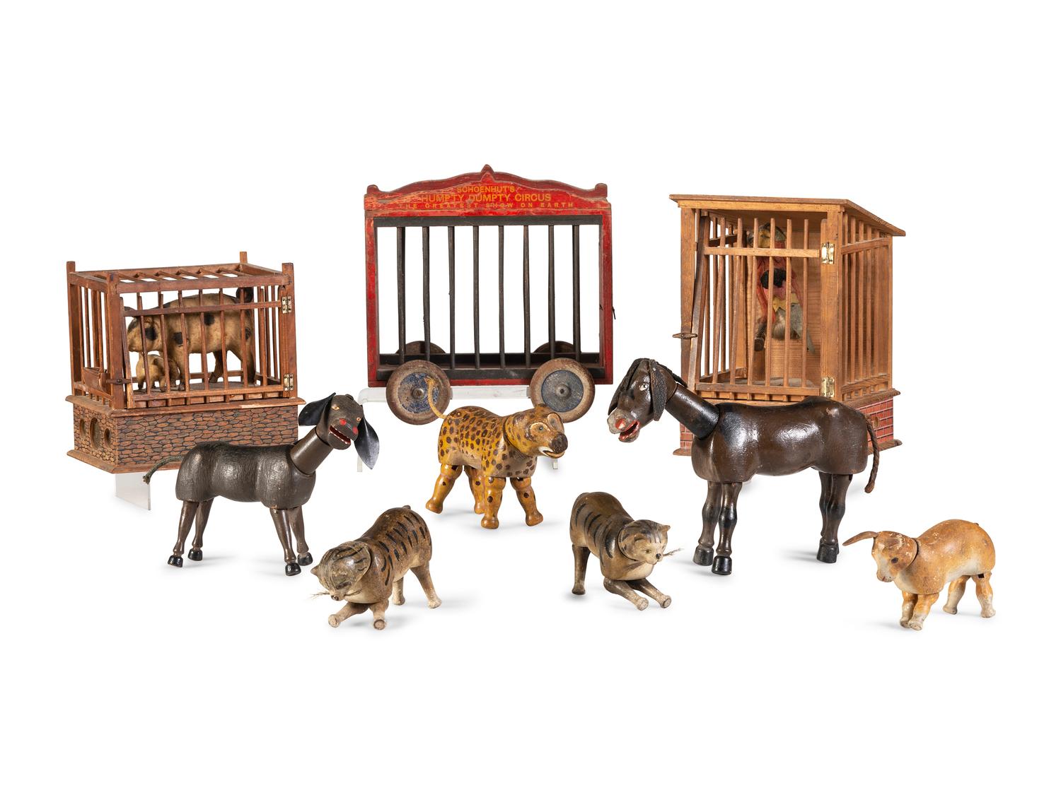 A Group of Shoenhut Animals and Felt Squeak Toys