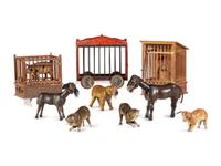 A Group of Shoenhut Animals and Felt Squeak Toys
