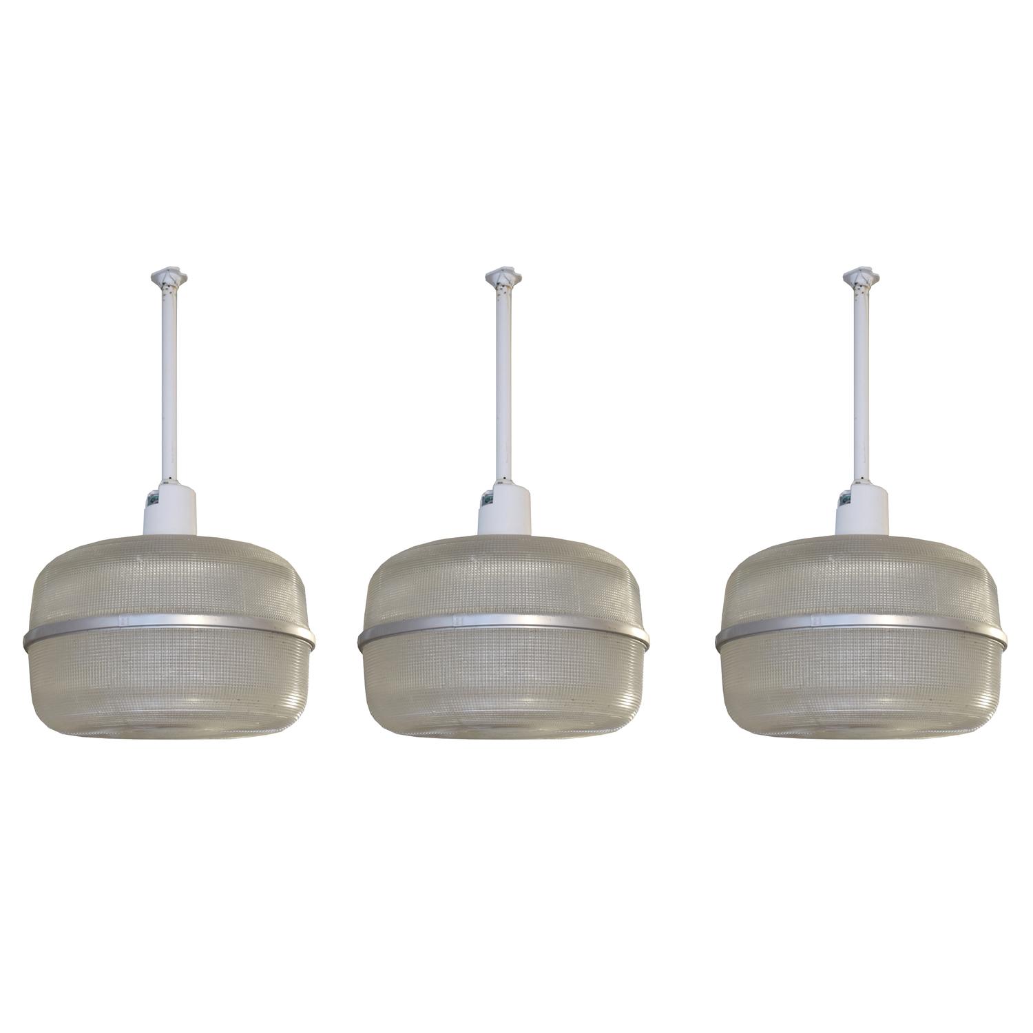 A Set of Three American Industrial Holophane Light Fixtures 18" W x 18" D x 33" H — United States, Circa 1930