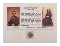 [LINCOLN, Abraham (1809-1865)]. Strands of hair attributed to Abraham and Mary Todd Lincoln displayed with wood fragments from the scaffold used in the execution of the Lincoln conspirators and other relics.