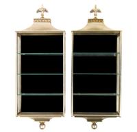 A Pair of Neoclassical Silvered Hanging Vitrines, Height overall 37 inches.