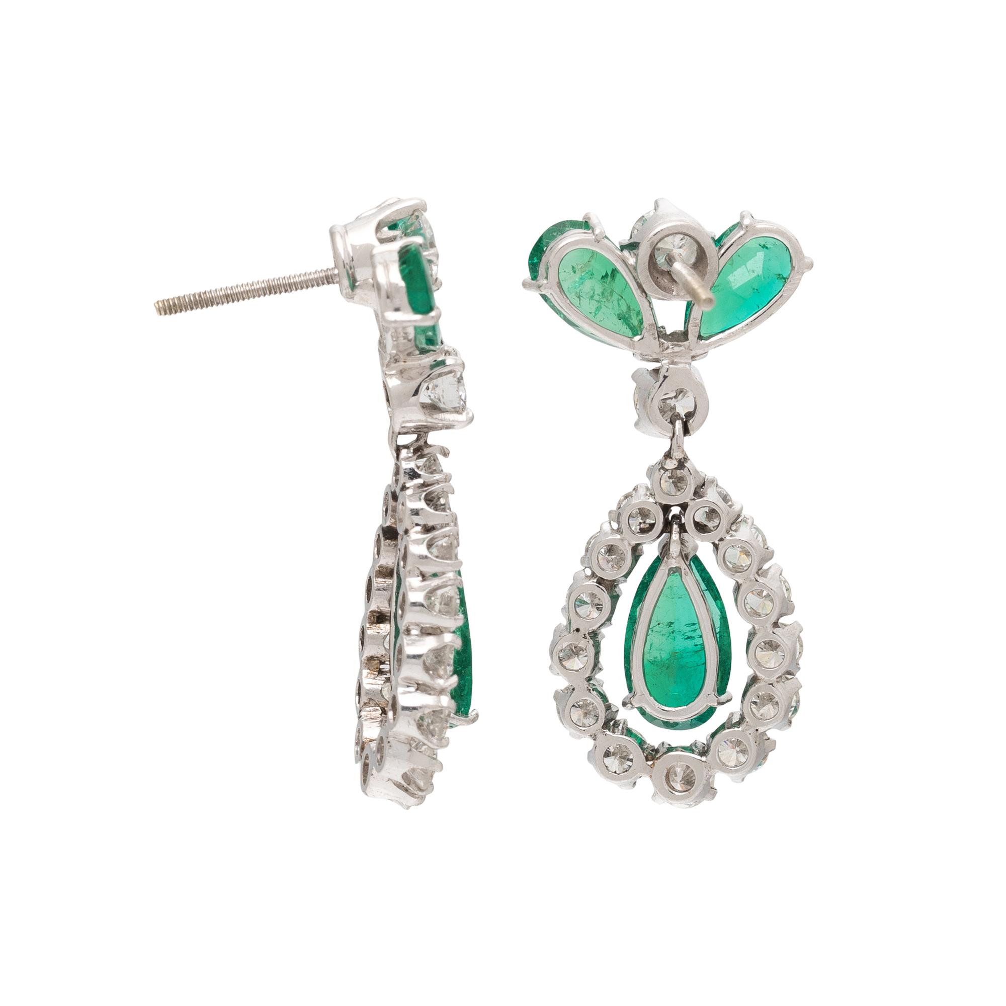 EMERALD, DIAMOND, AND PLATINUM PENDANT EARRINGS