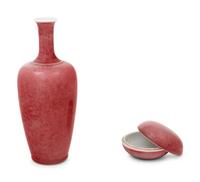 Two Chinese Peach Blossom Glazed Porcelain Wares