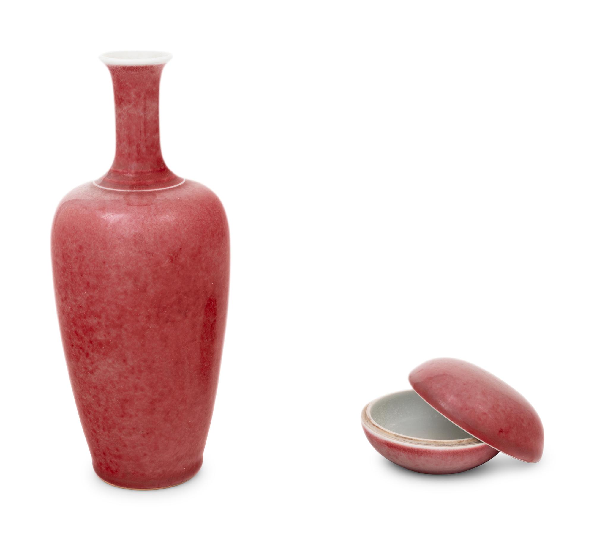 Two Chinese Peach Blossom Glazed Porcelain Wares