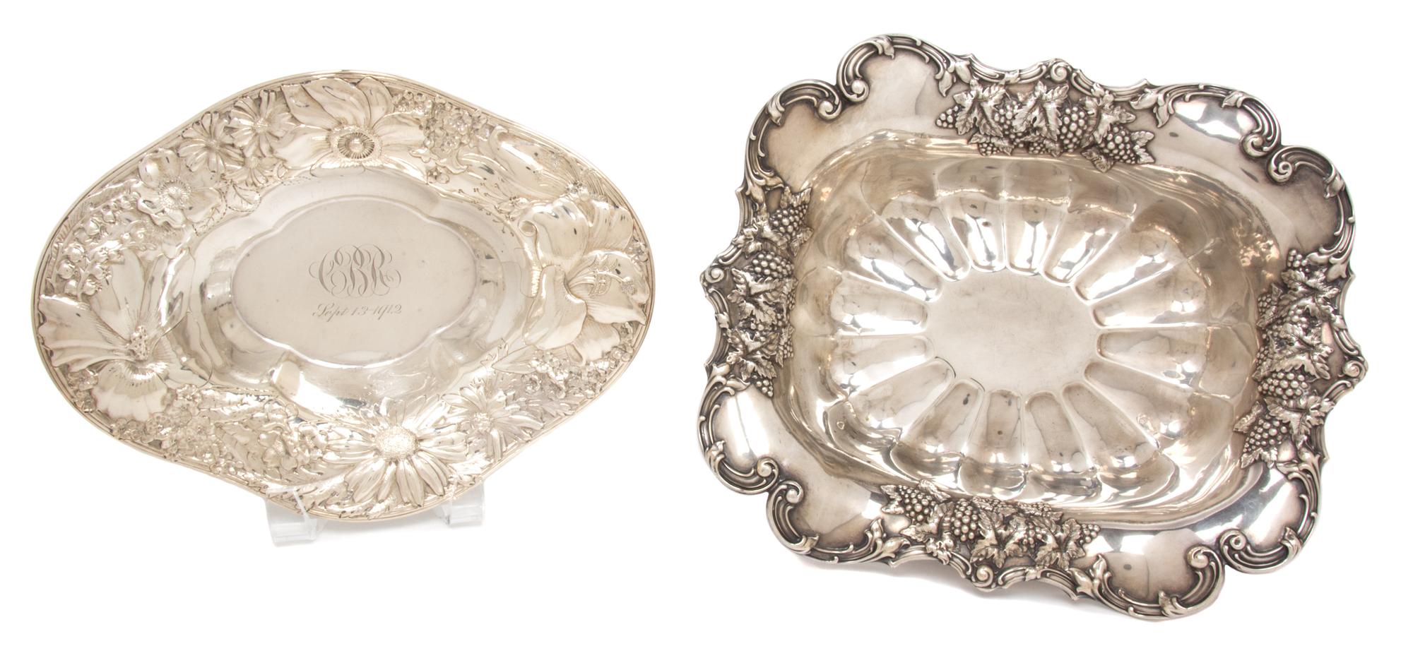 Two American Silver Bowls, Gorham Mfg. Co., Providence, RI and Watson Company, Attleboro, MA, one oval with floral border, the other re