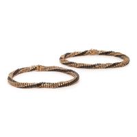 Pair of Rose Gold, Colored Diamond, and Black Diamond Twisted Bracelets