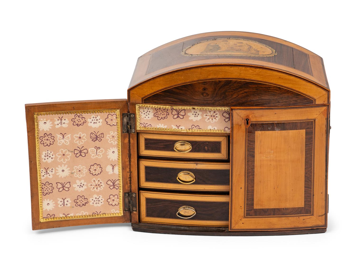 A Regency Satinwood and Rosewood Jewelry Cabinet