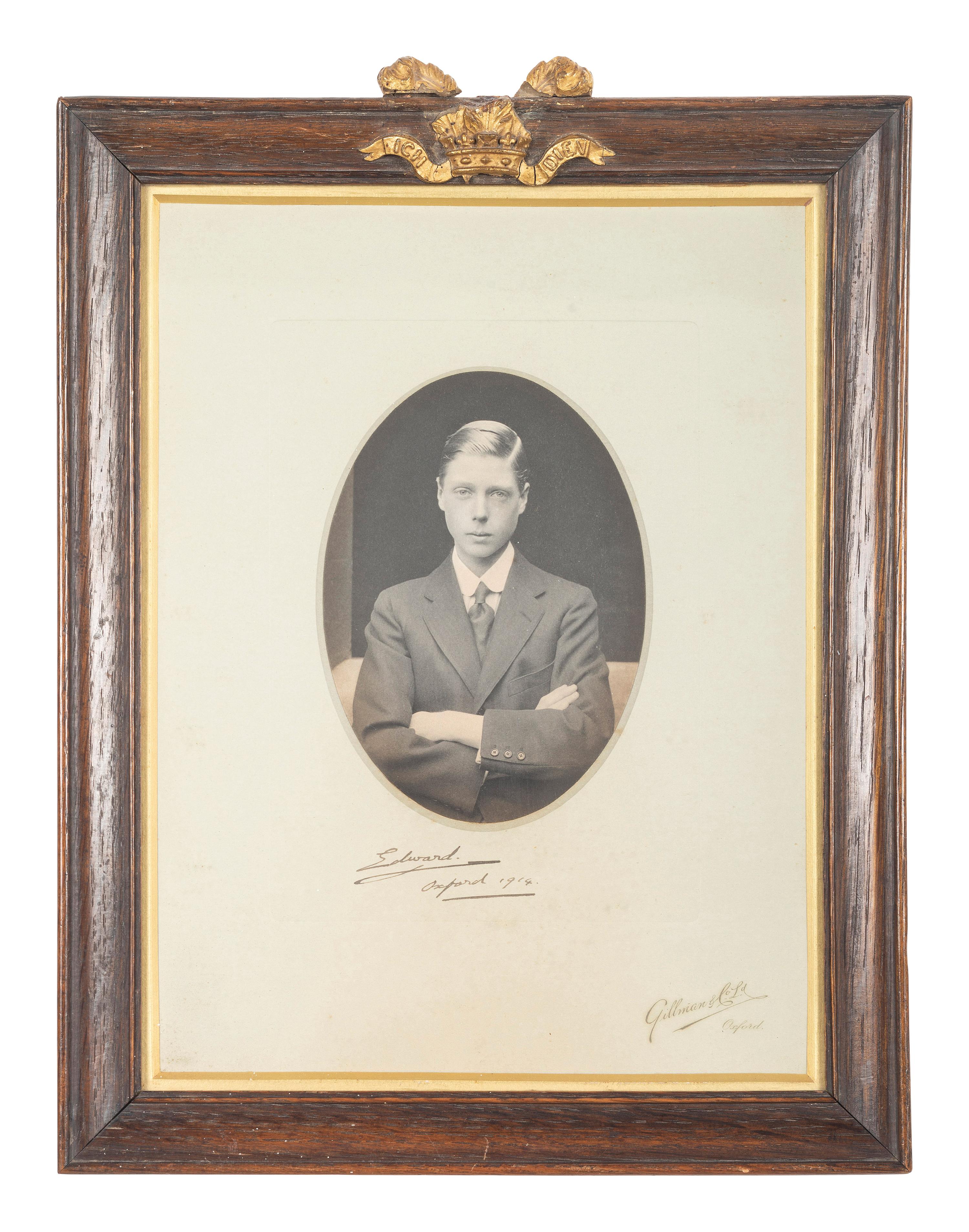 [ROYALTY]. WINDSOR, Edward, Duke of (1894-1972, "Edward VIII, King of England"). Photograph SIGNED ("Edward"), as Prince of Wales. Oxford, England, 1914.