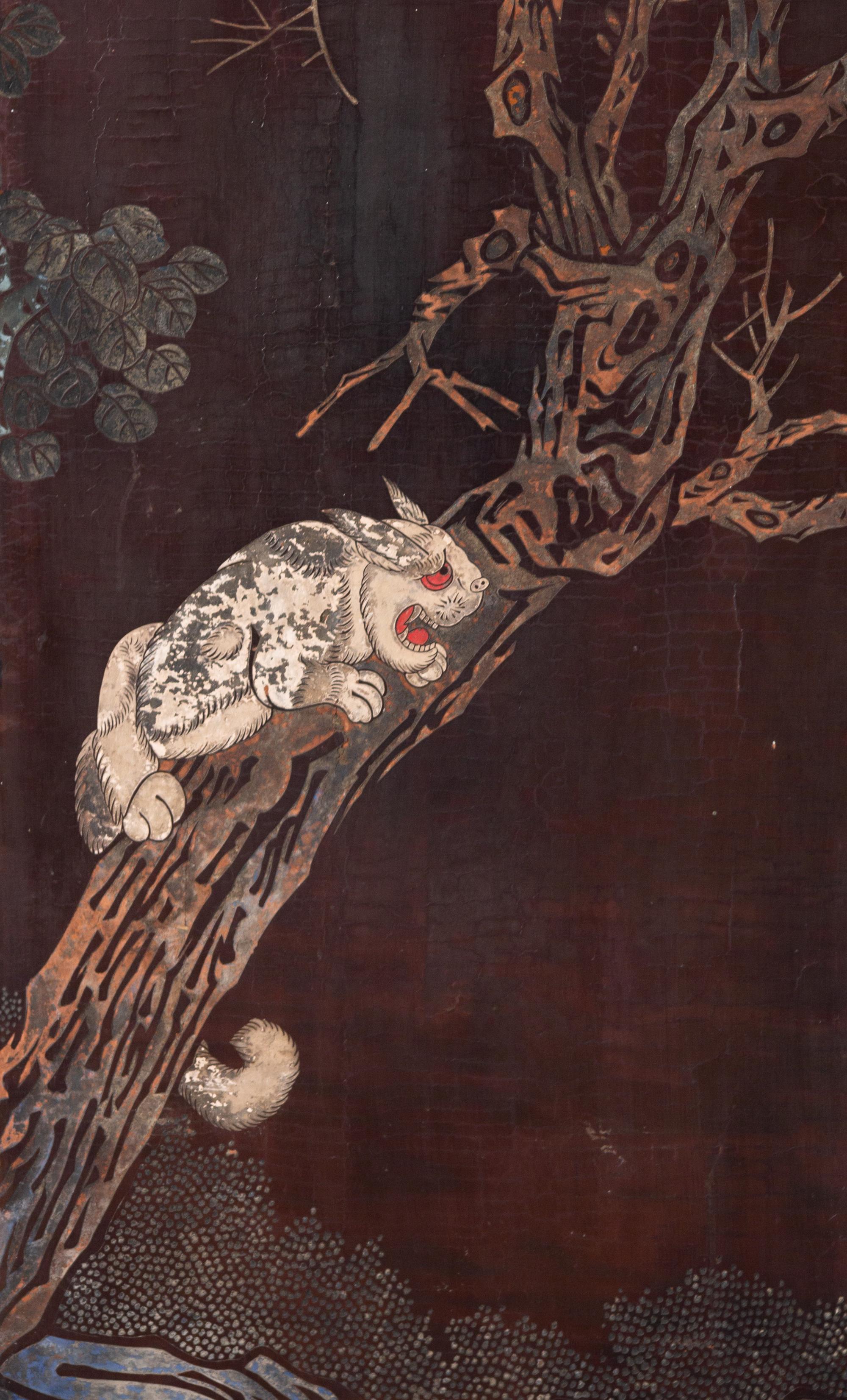 A Chinese Export Lacquer Four-Panel Screen