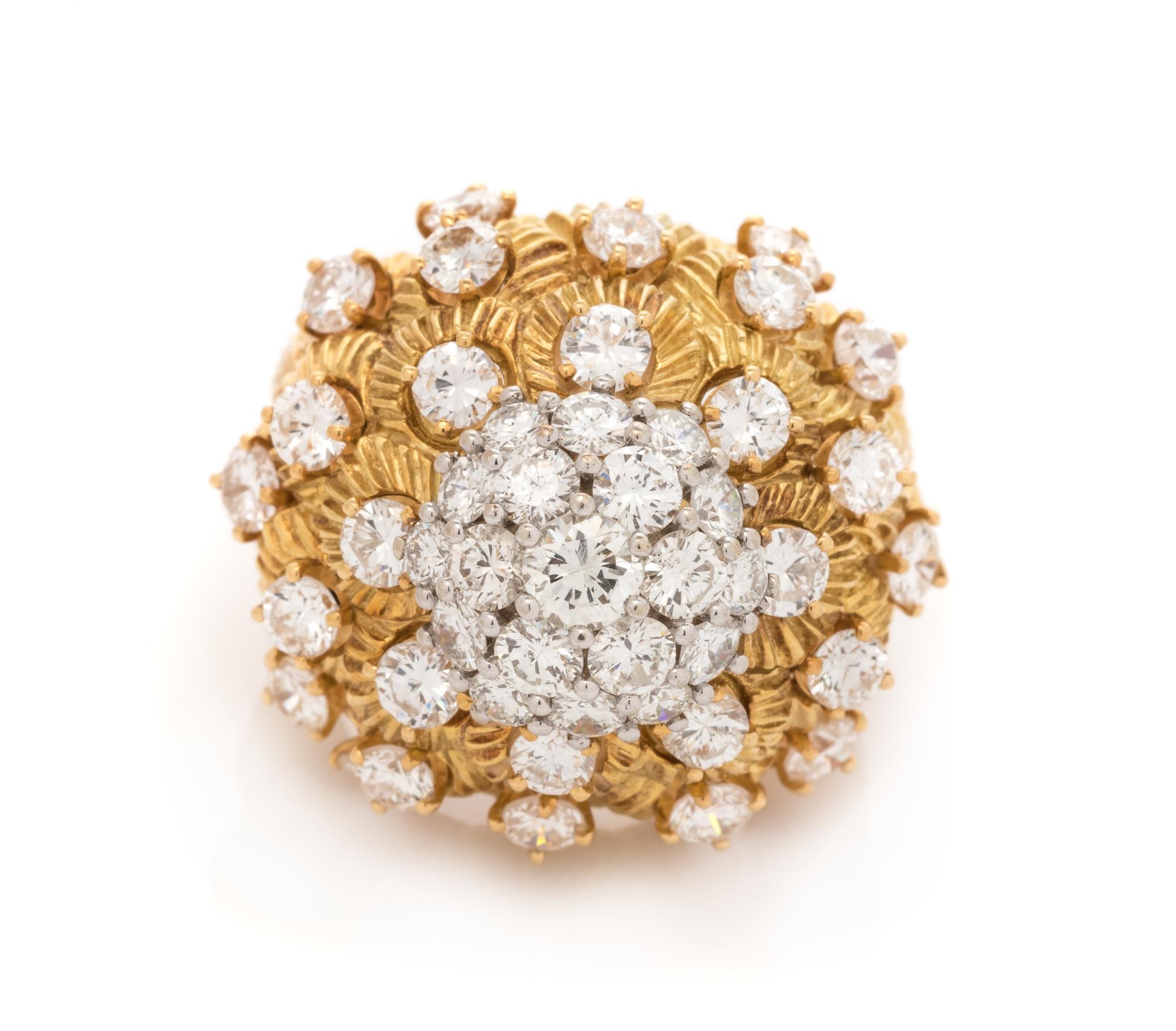 A Bicolor Gold and Diamond Bombe Ring, 12.90 dwts.