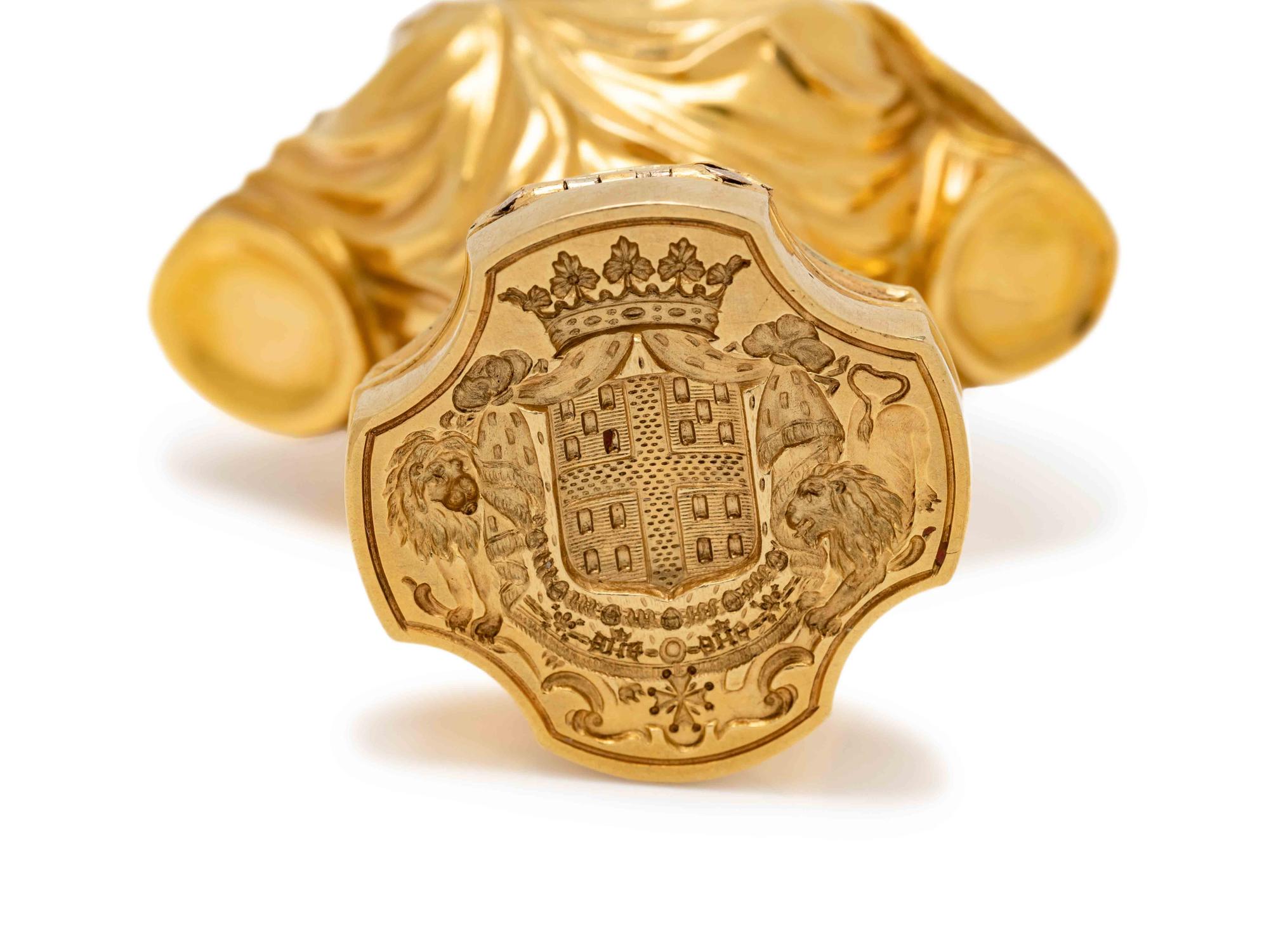 A French Gold Figural Compound Scent Flask, Snuff Box and Hand-Seal of Ducal Interest